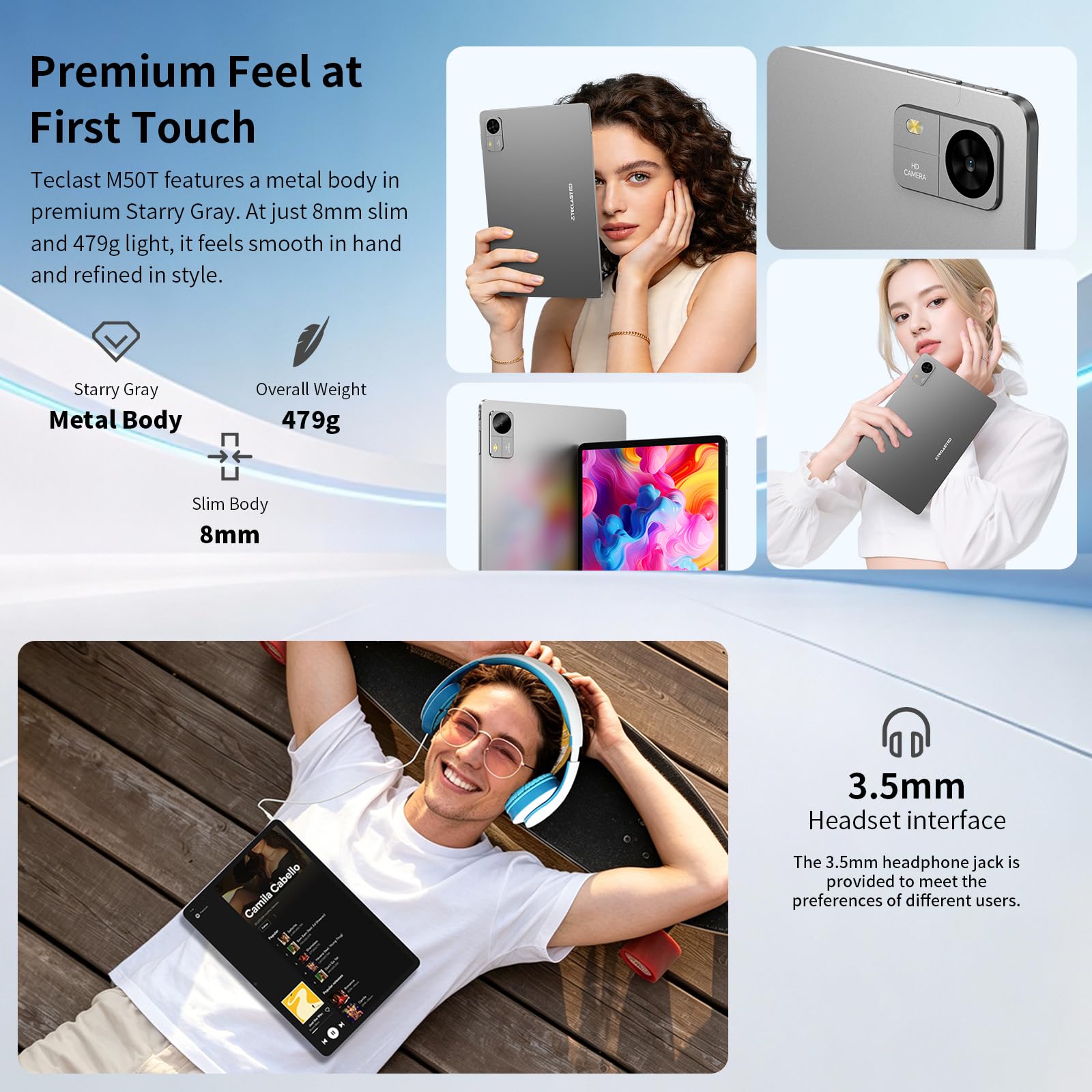 TECLAST M50T Android 16 Tablet 10.1 Pollici Gemini AI, 2GHz Octa-Core, 32GB RAM+128GB ROM+5TB TF, 7000mAh, 2.4G+5G WiFi, GMS Widevine L1, Bluetooth 5.4, 13MP, Face ID/3.5MM/OTG, 2026 Tablets con Penna