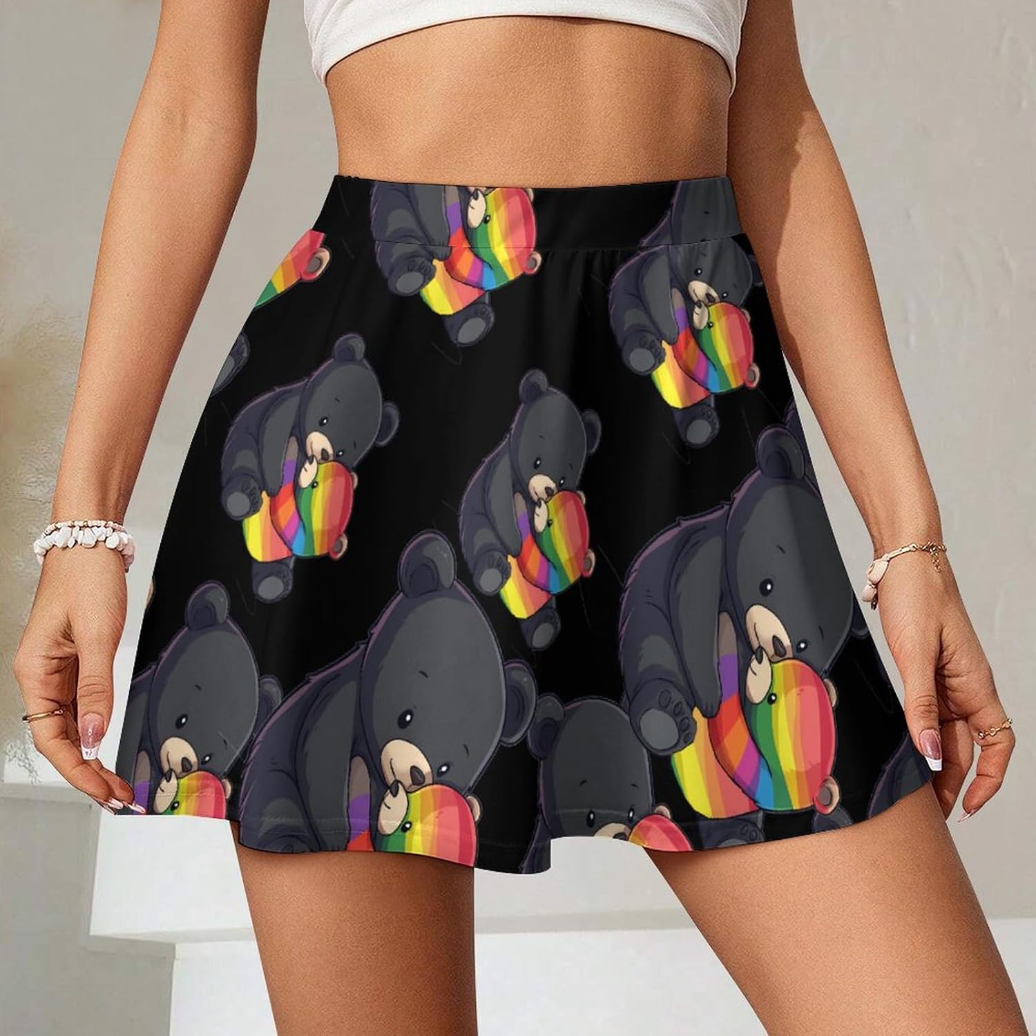 Rainbow Mama Bear Hug Love Women Tennis Skirt Print Golf Skirts Mini Casual Workout Skorts