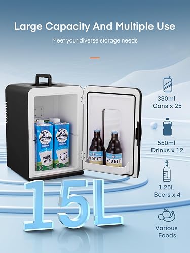 FOHERE Mini Frigo 2 in 1, Frigorifero Portatile da 15 Litri con Funzione di Raffreddamento e Riscaldamento, 12V DC/220V AC per Auto, Uffici e Camere da Letto, Modalità Eco & Max - 4