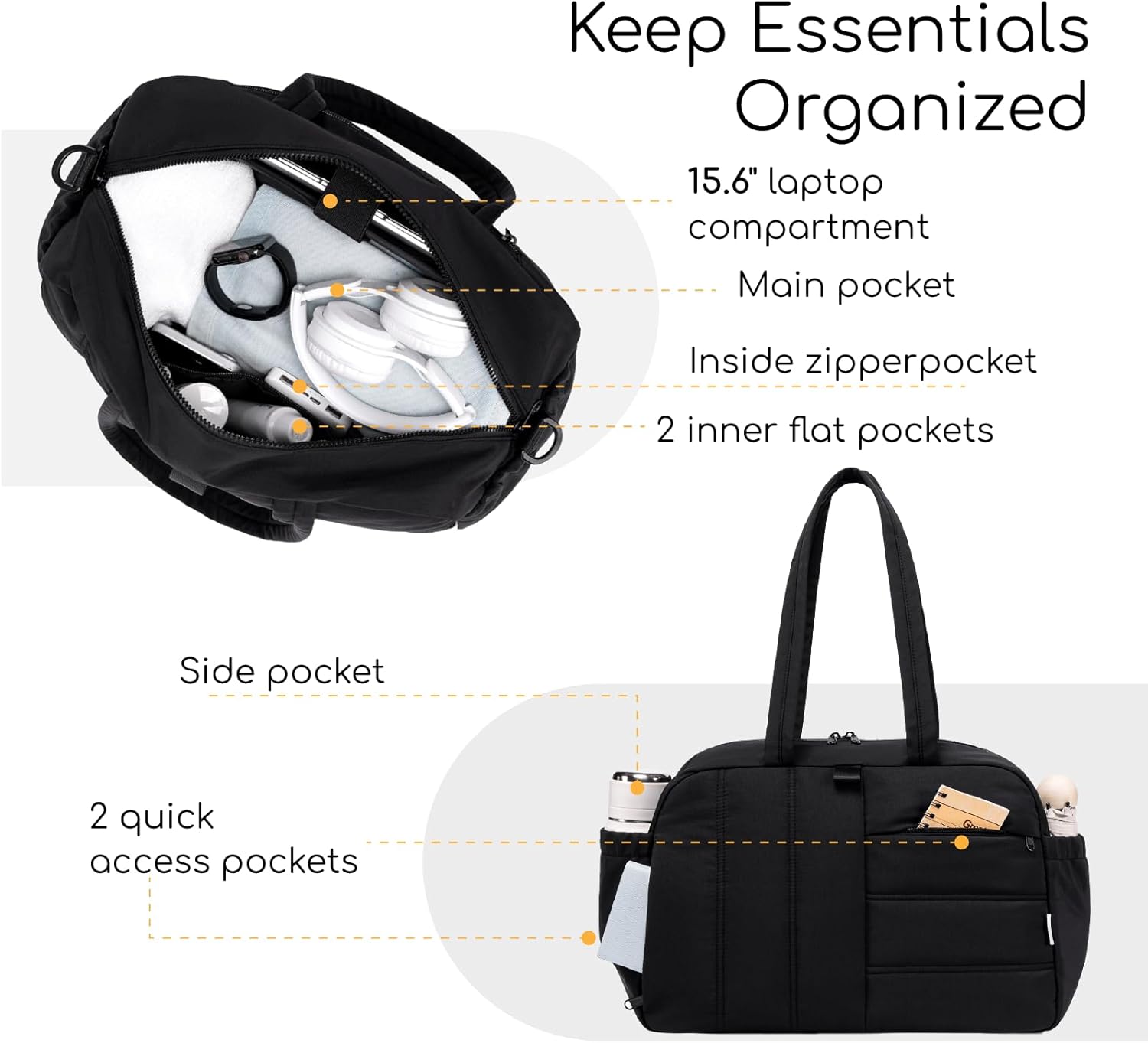 CAMTOP Gym Bag for Women with Yoga Mat Holder, Small Duffle Bag 16 Inches Personal Item Travel Bag with Muiti-Pockets Lightweight Carry on Water Resistant, Black - Image 4