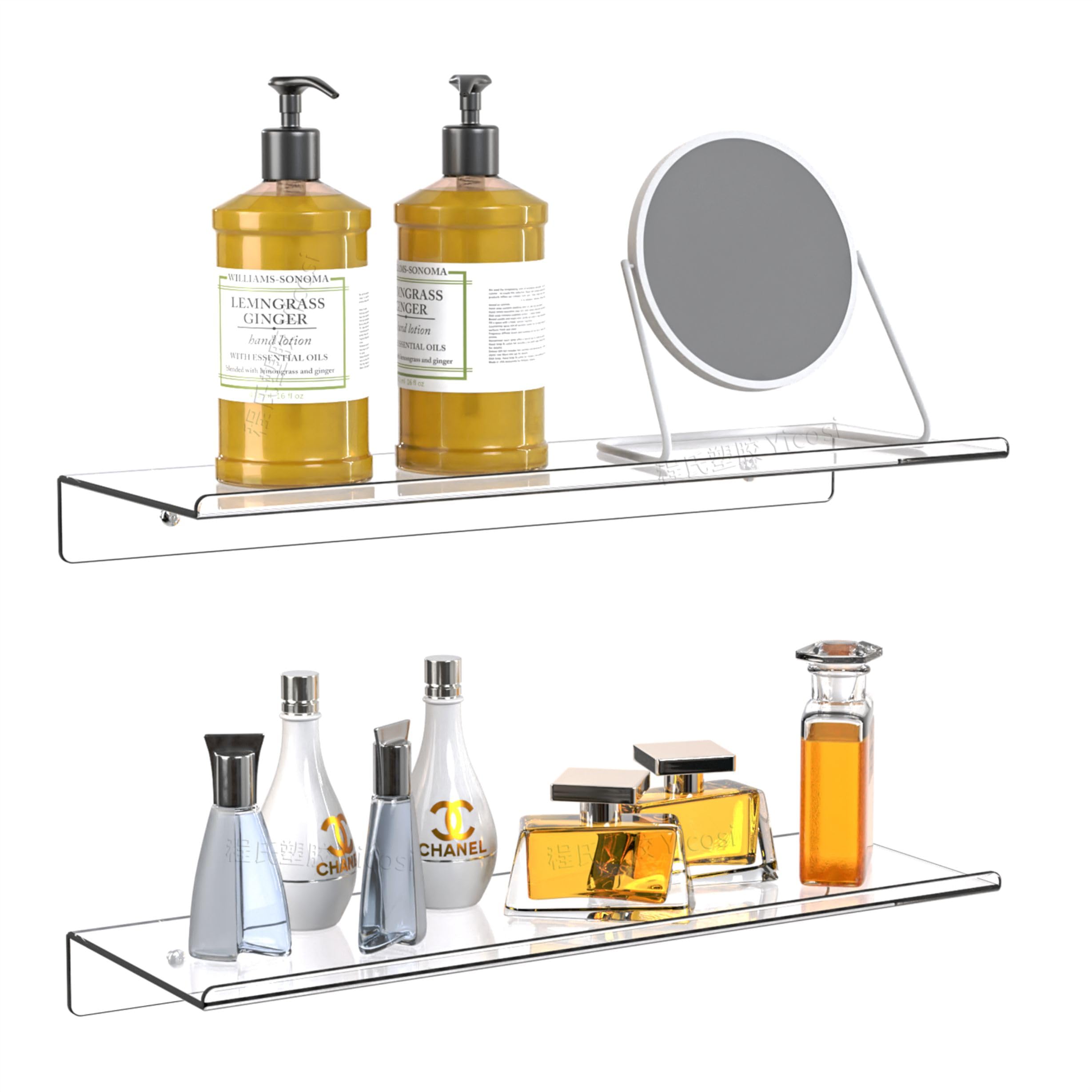 Clear Acrylic Floating Shelves Set of 2 for Lego Sets Funko Pop Collectibles Kids Bookshelf Figures Plant Picture Photo Modern Wall Ledge Floating