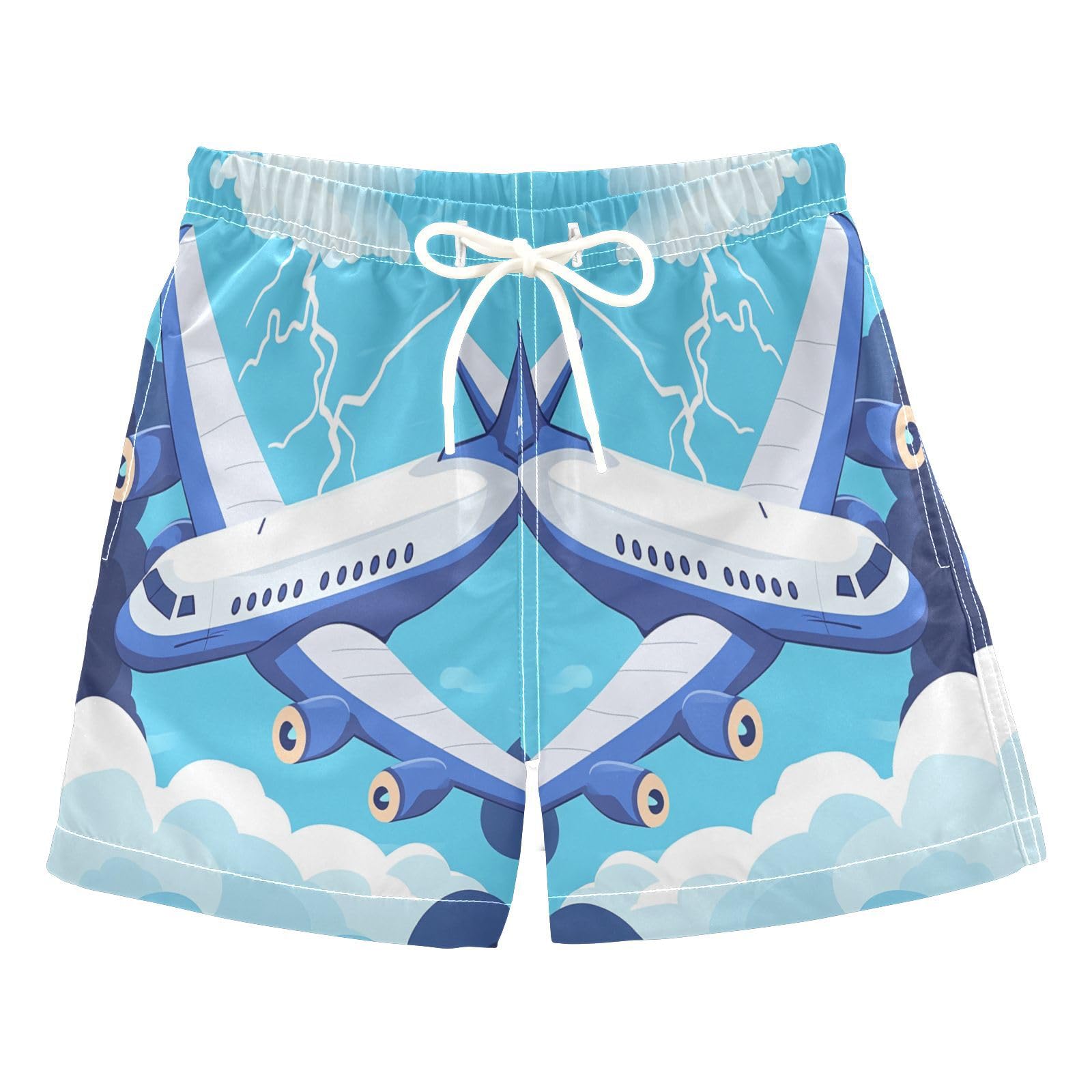 Jucciaco Boys Swim Trunk Quick Dry Beach Board Shorts Airplane Tornado Lightning Swimwear for Kids Multicolor