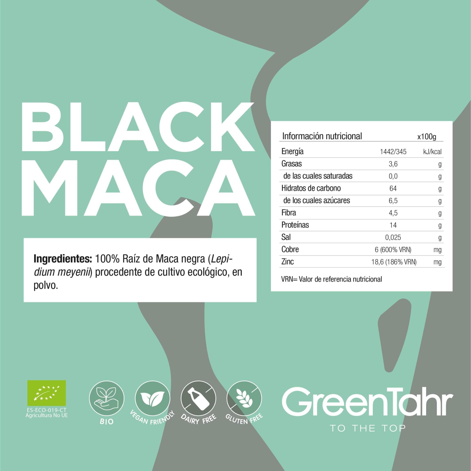 Green Tahr Maca Negra en Polvo Pura Peruana 750g, Black Maca Andina Bio para Hombre y Mujer, Vitaminas contra Cansancio y Fatiga, Potencia Energía y Vitalidad Íntimas