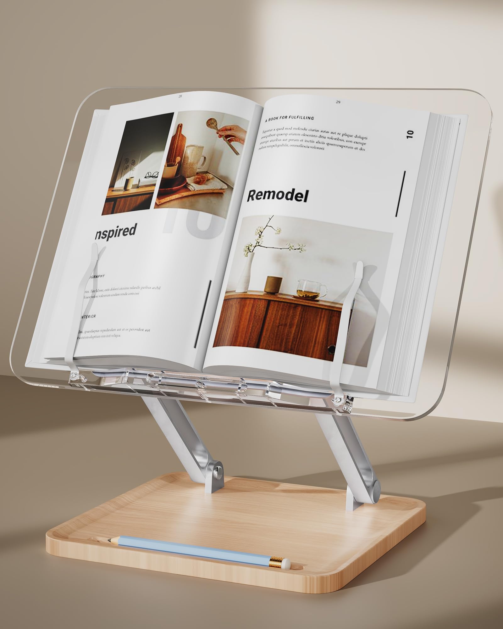 Aboutool Book Holder Stand With 360° Rotating Base & Page Clips - Foldable Hands-Free Desktop Stand For Cookbooks, Laptops, Sheet Music - View #3