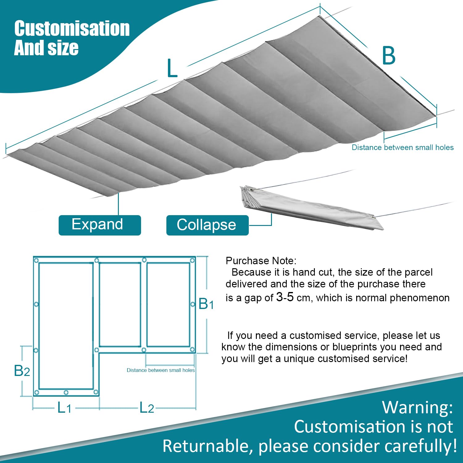 Einziehbares Welle Sonnenschutz 2.5x4(BxL), Verstellbar Welle Schattenabdeckung Mit ösen UV-Schutz 95%, Aufrollbar Segeltuch Markise Wasserdicht für Outdoor Pergola Garten Balkon - Grauweiß