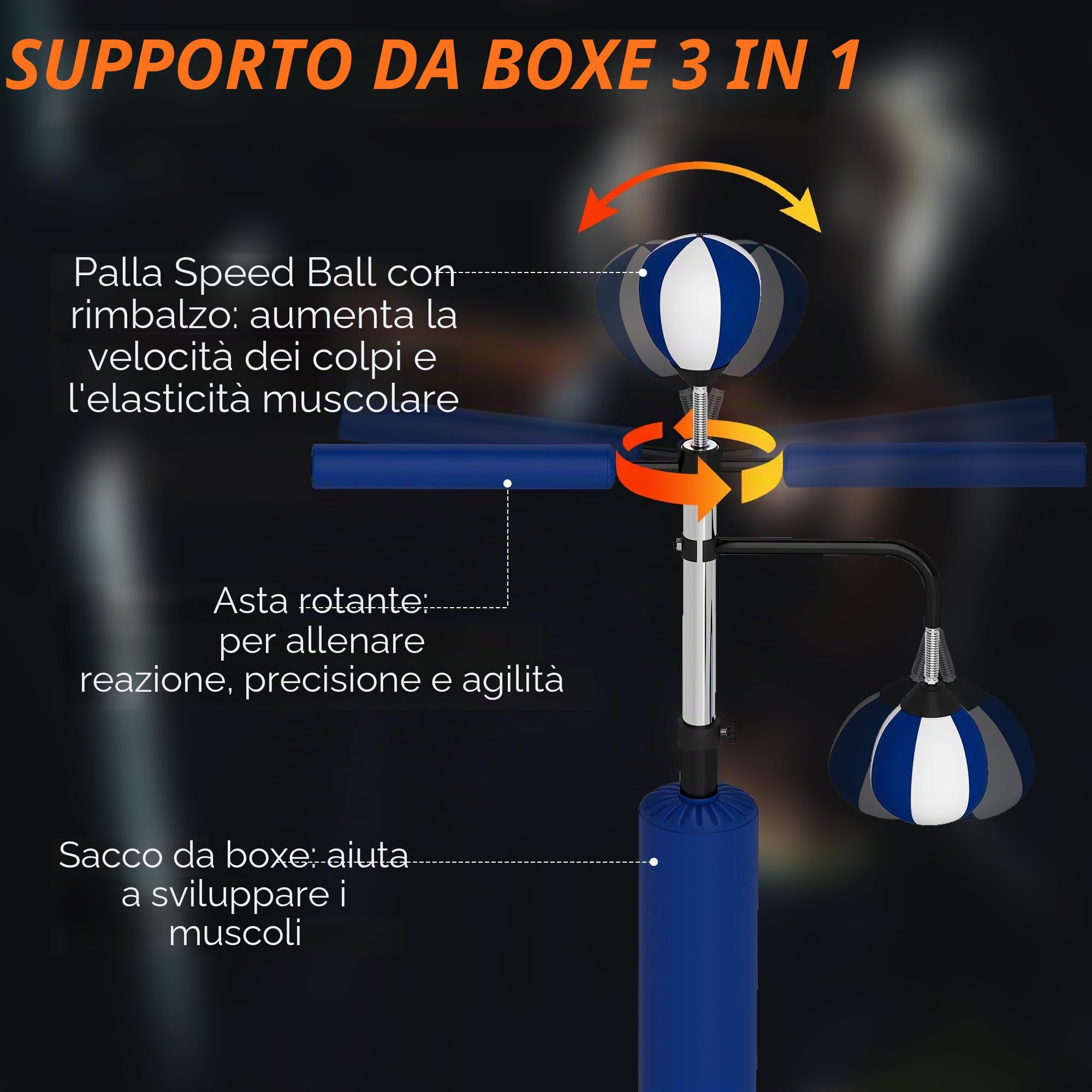 SPORTNOW Boxsack freistehend 140-205cm aufblasbarer Standboxsack mit Pumpe, Saugfuß 2 Reflexsbälle Punchingball Set höhenverstellbar Kickboxsack Speed Ball für Erwachsene Jugendliche Krafttraining
