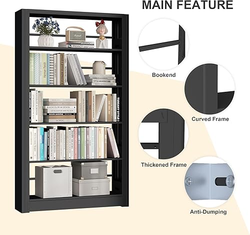 Miniatura 5 de Estanterías de metal de 69 pulgadas, estante resistente con 5 estantes ajustables, estantería de 5 estantes, estantería alta para dormitorio,