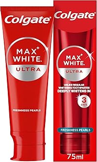 Colgate Max White Ultra Freshness Pearls Teeth Whitening Toothpaste 75ml | whiter teeth in 3 days* | long lasting freshness | enamel safe | removes deep stains* | fluoride white toothpaste