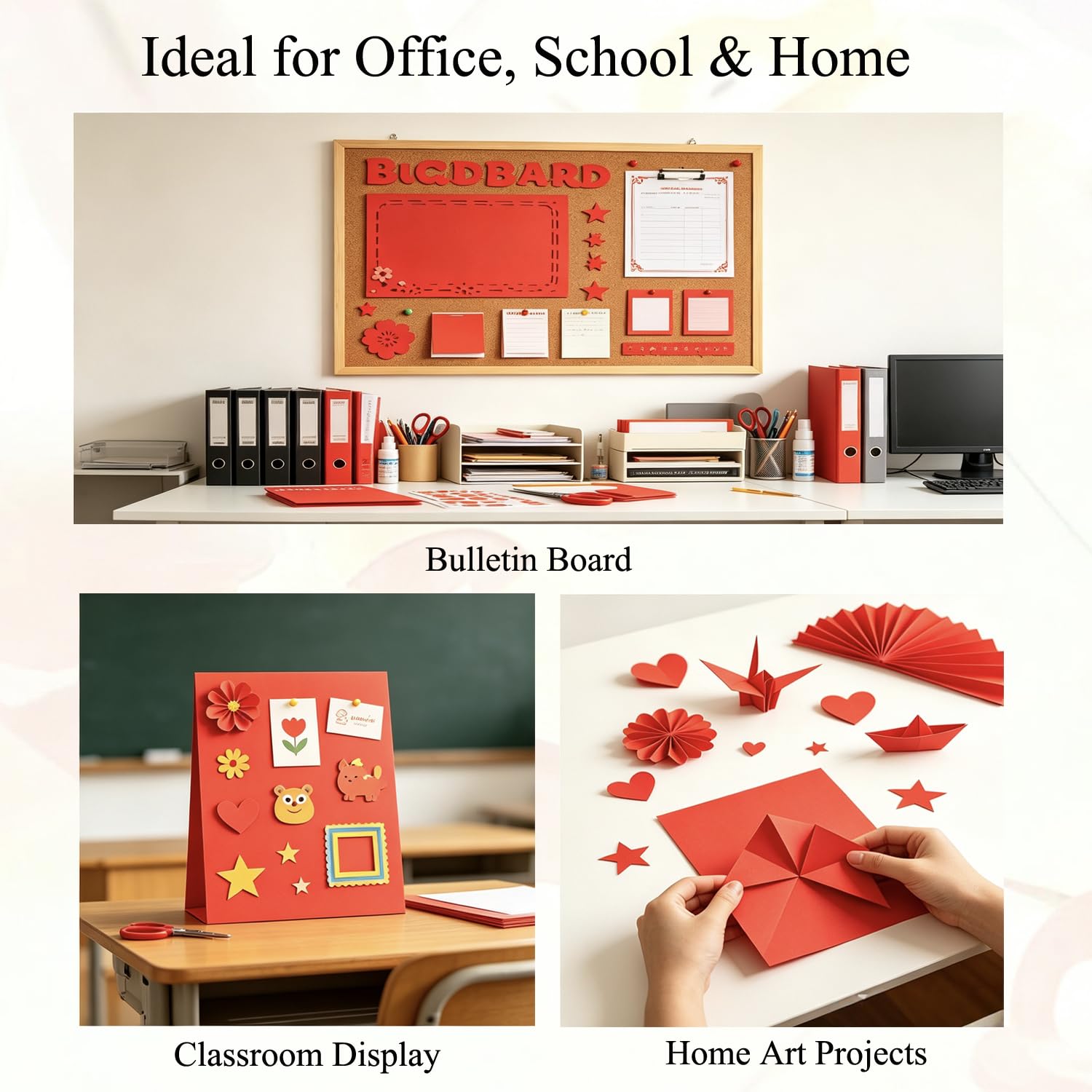 Lot de 100 feuilles de papier kraft rouge en vrac pour art - 45,7 x 61 cm - Poids moyen - Grand papier rouge pour tableau d'affichage, construction, origami-100 feuilles d'art colorées pour