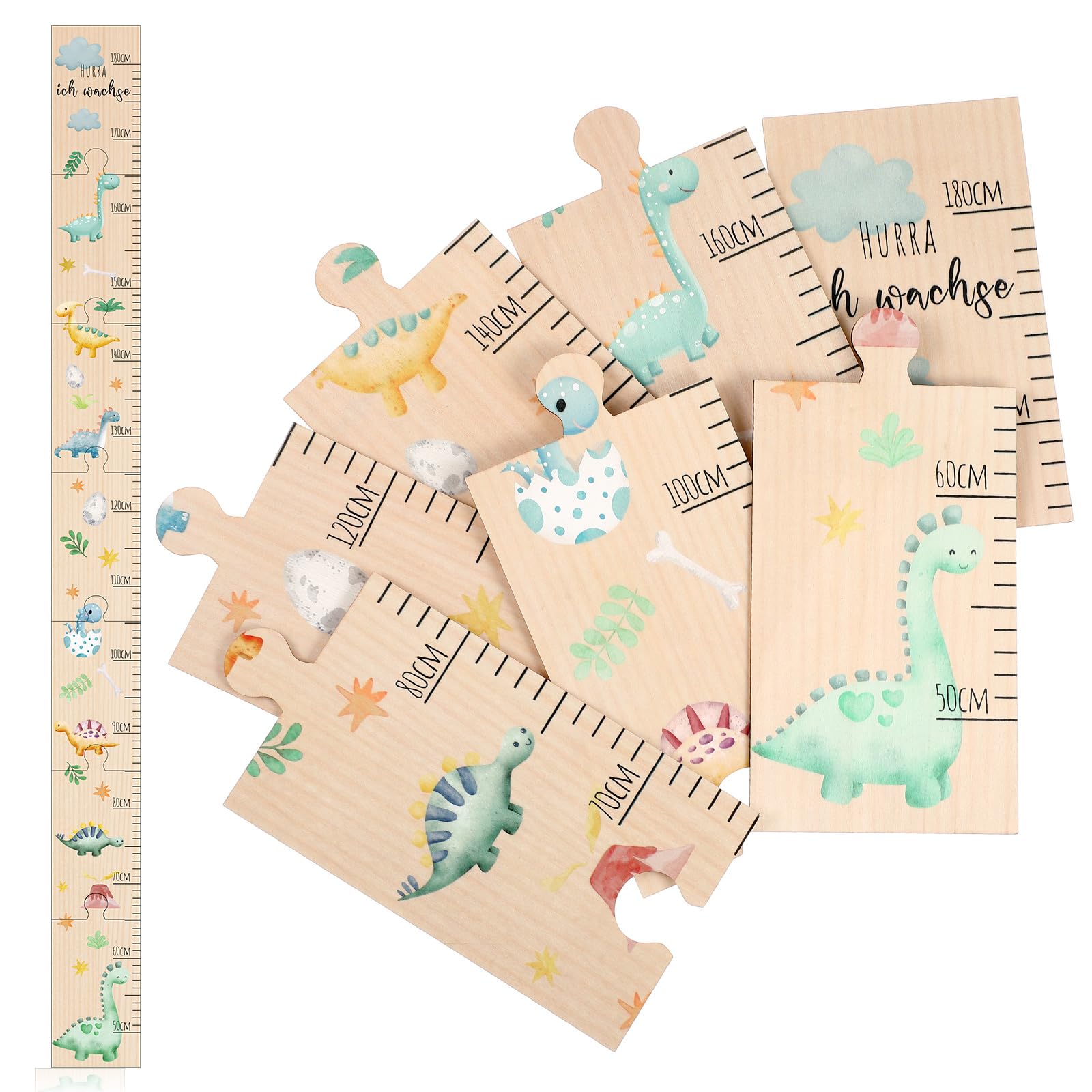 Otuuz Messlatte Kinder Holz Messlatte für Baby Dekoration für Kinderzimmer Taufgeschenke Maßtabelle für Kinder aus Holz Geschenk zur Geburt Hurra Ich Wachse, 50-180 cm(Dinosaurier)
