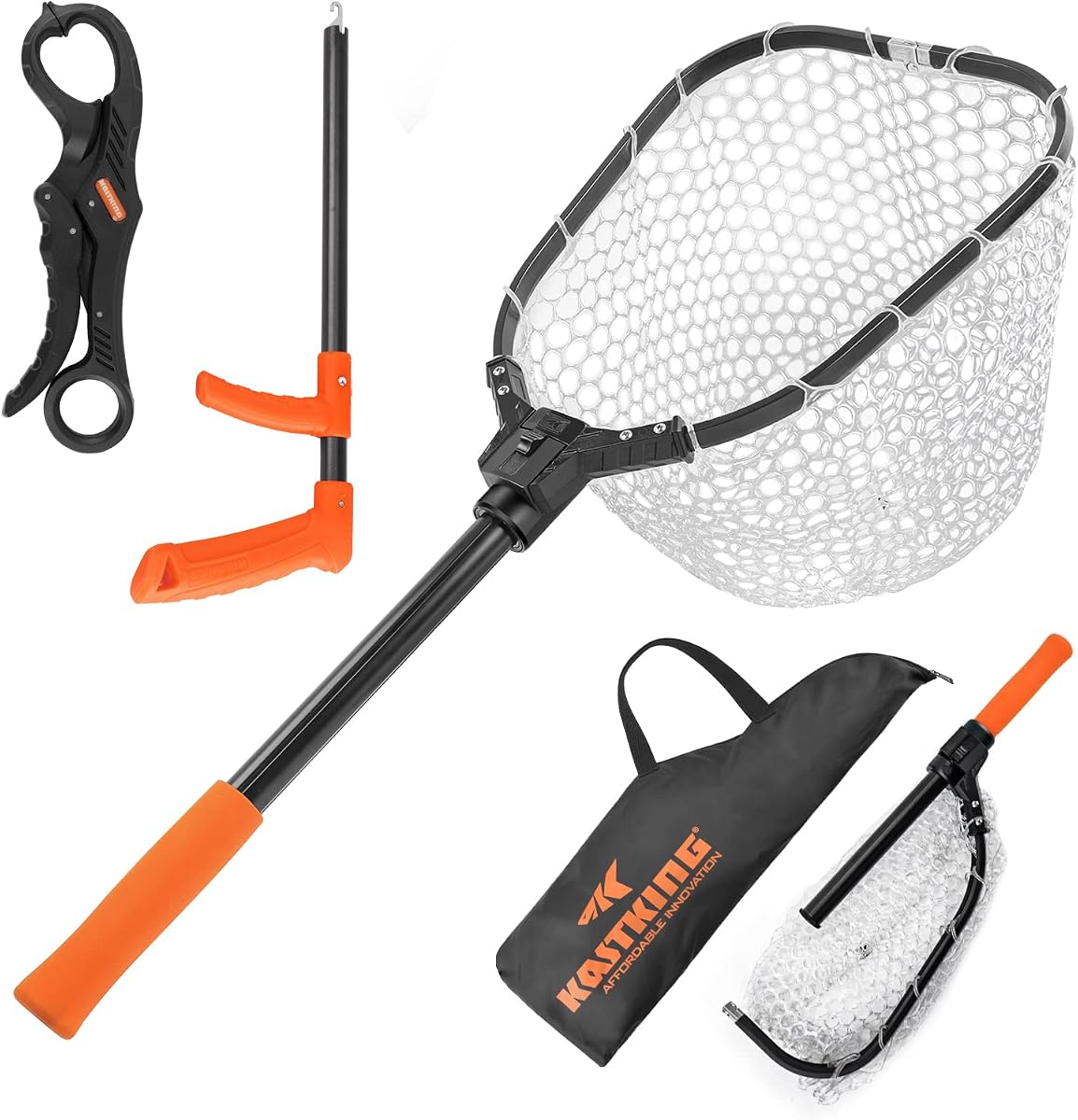 KastKing Brutus Red de pesca con mango extensible | Hasta 31 pulgadas/45 pulgadas/75 pulgadas, malla de silicona y PVC, marco de aluminio liviano, mango de EVA antideslizante, soporta hasta 44 libras
