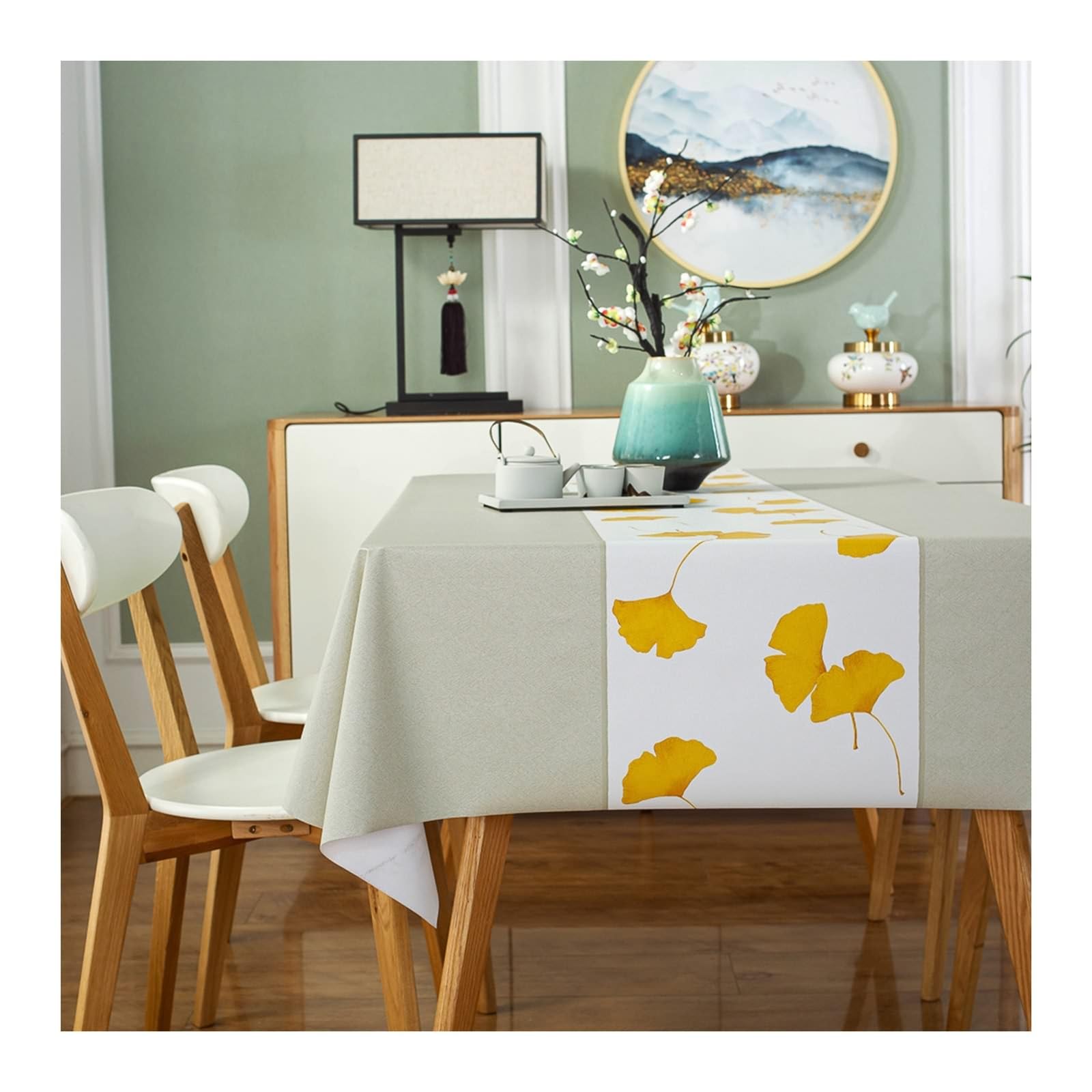 Lieson Rectangle Tablecloth 90x90 CM(36x36 Inch), PVC Table Cloth Cover Wipe Clean Water Resistant Wipeable Ginkgo Leaf Pattern Table Cover for Kitchen Dining Picnic, Beige