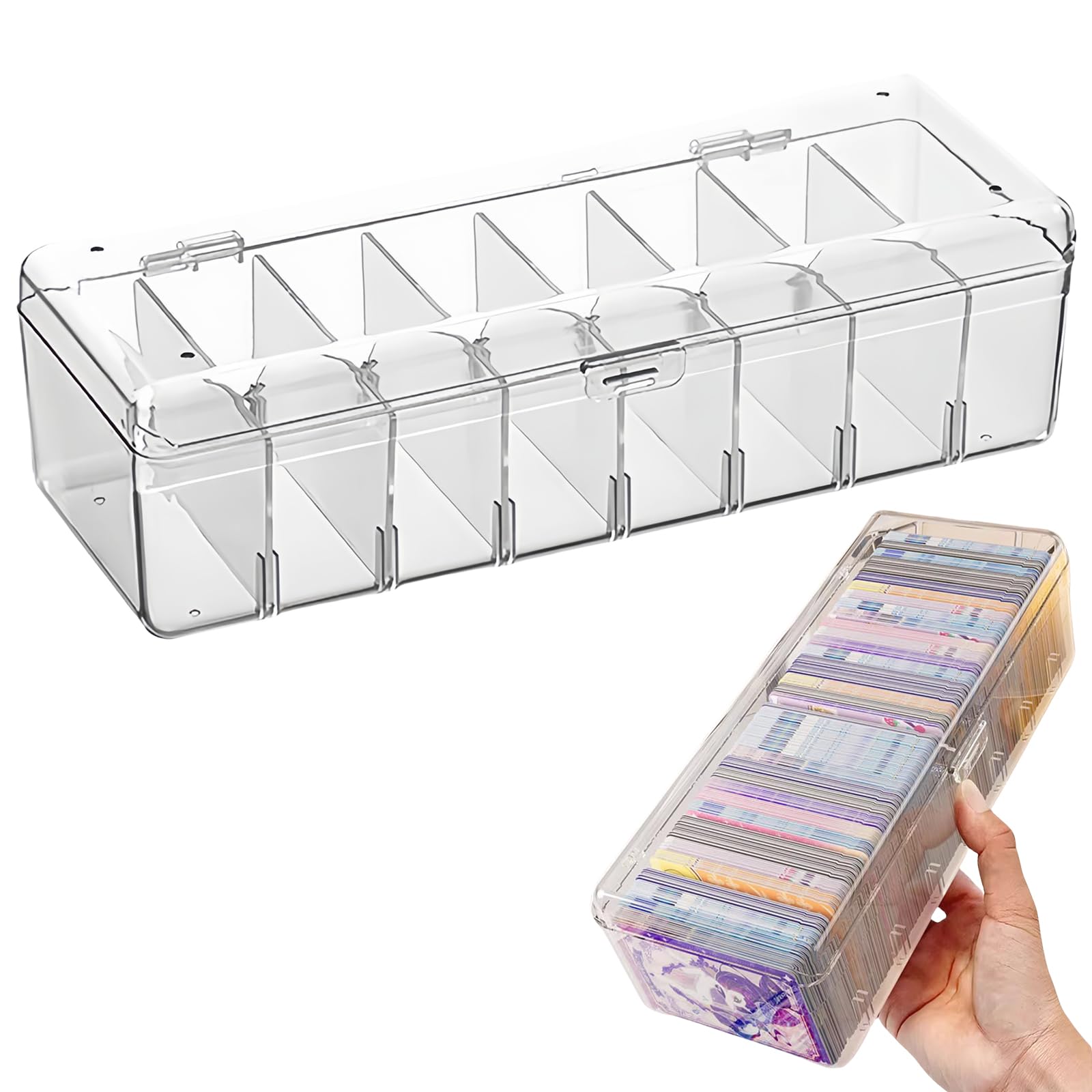 Caja Cartas, Caja para Tarjetas, Game Card Storage Box Deck, Organizador Transparente con Separadores Ajustables, para Tarjetas de Estudio, Tarjetas de Visita, Notas y Tarjetas de Colección