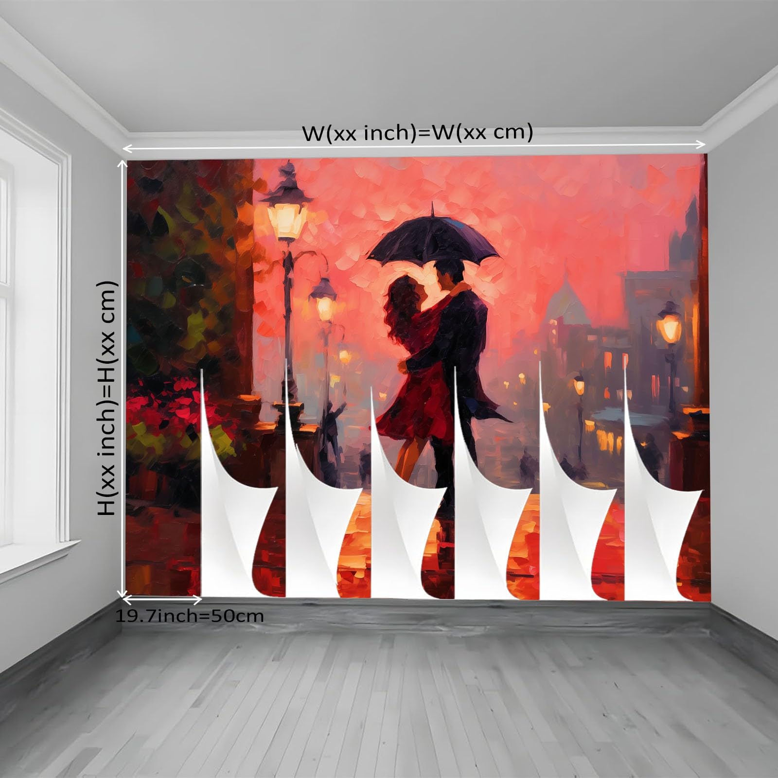 Papel tapiz Pareja Romance Noche Lluviosa Murales Papel Pintado Moderna Decoración 250 x 175 cm Lana Decoración De Pared Sala Cuarto Marrón cálido rojo anaranjado