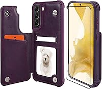 Vista 21 de VANAVAGY Funda compatible con Galaxy S22 Ultra tipo cartera con bloqueo RFID, piel sintética, cierre magnético, función atril y función atril