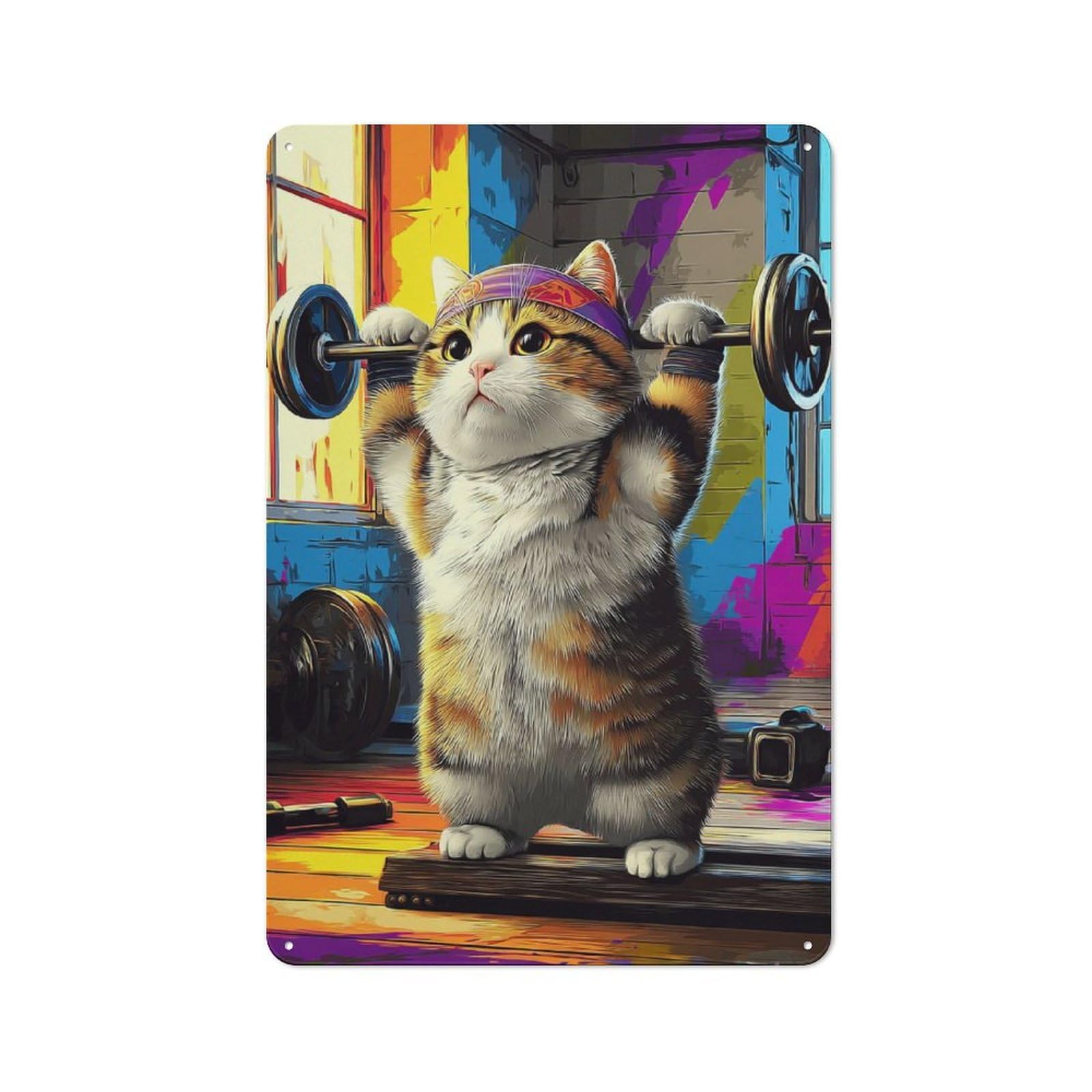 Junmoney Fit Feline Fitness Fun Tin Sign 30X20cm For Pub Or Café, Retro-Style Wall Decor, For Garage, Workshop And Man Cave Decoration
