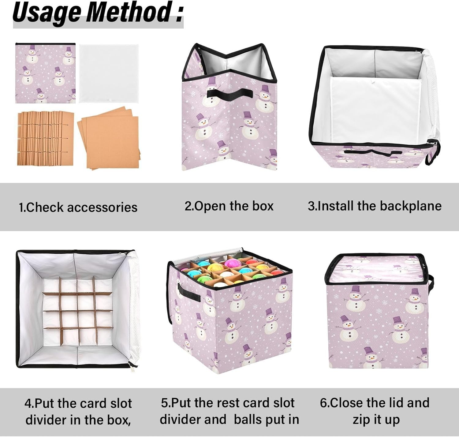 High Capacity Christmas ornament organizer Holds Up to 64, Two Handles sturdy Holiday Storage Case with Lid,Snowmen Lavender and Beige