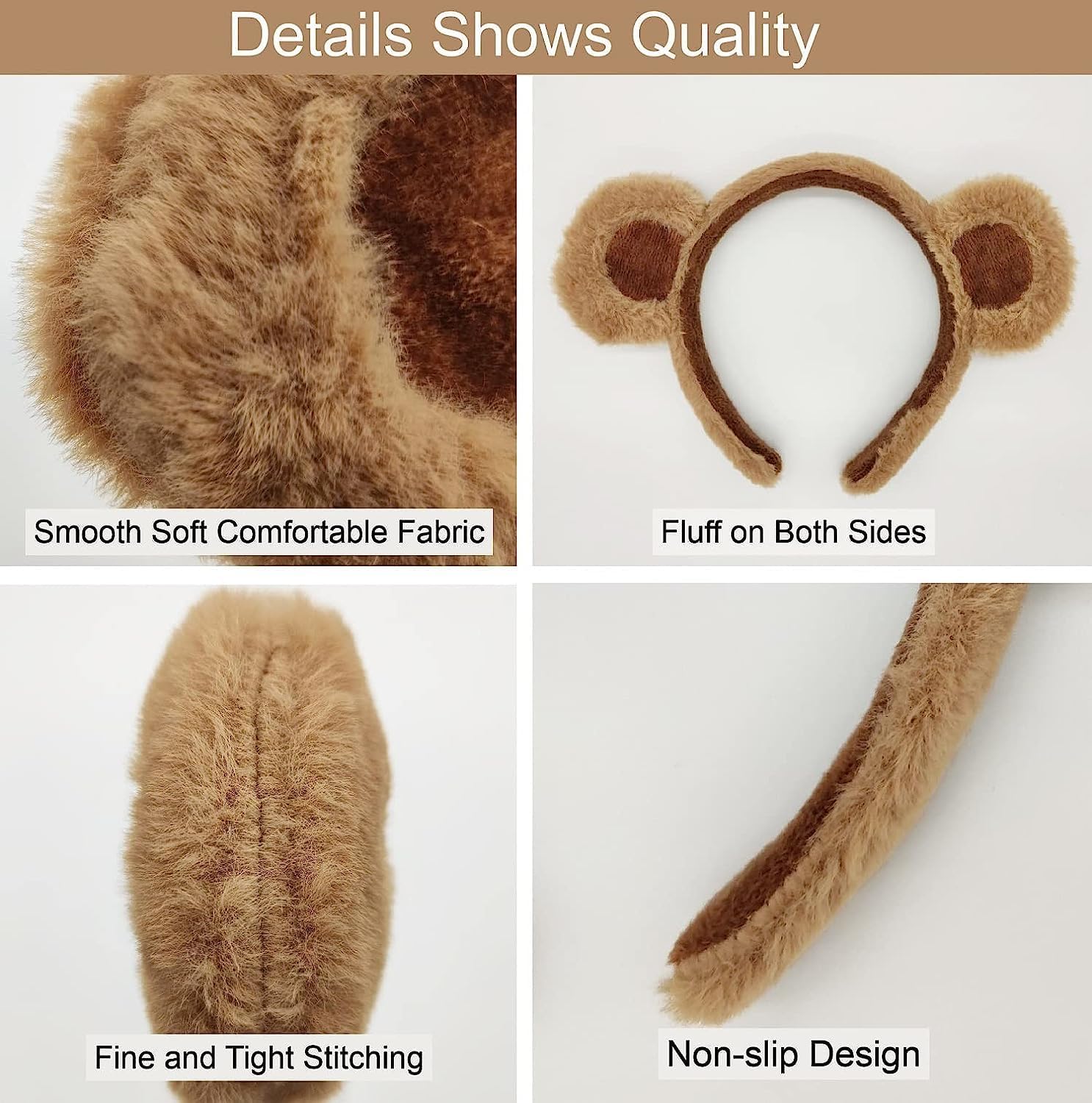 Beviliu 10p Brown Bear Ears Headband, Cute Hairband Fluffy Animal Head Wear for Party Cosplay Makeup Washing Face Halloween Costume Christmas - Image 2