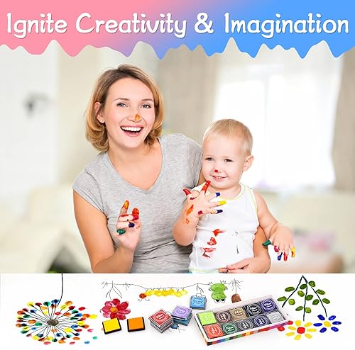 Miniatura 6 de Fstaor Almohadillas de tinta lavables de 20 colores para niños, sellos de goma, impresión de dedos, almohadilla de sellos para niños, papel, álbumes