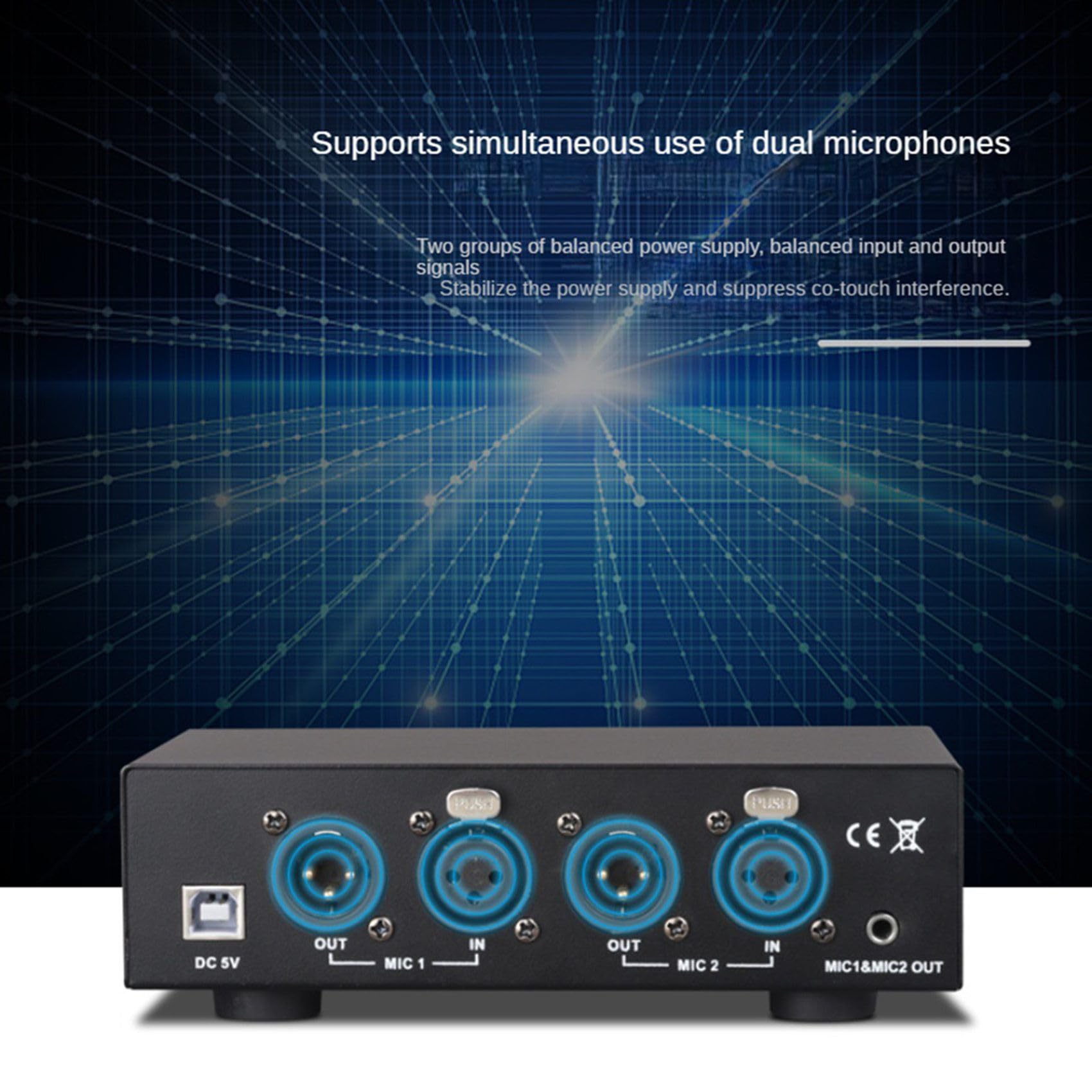 2X Alimentatore Phantom 48V A 2 Canali, Alimentazione Phantom Compatta Universale per Apparecchiature di Registrazione Musicale con Microfono A Condensatore