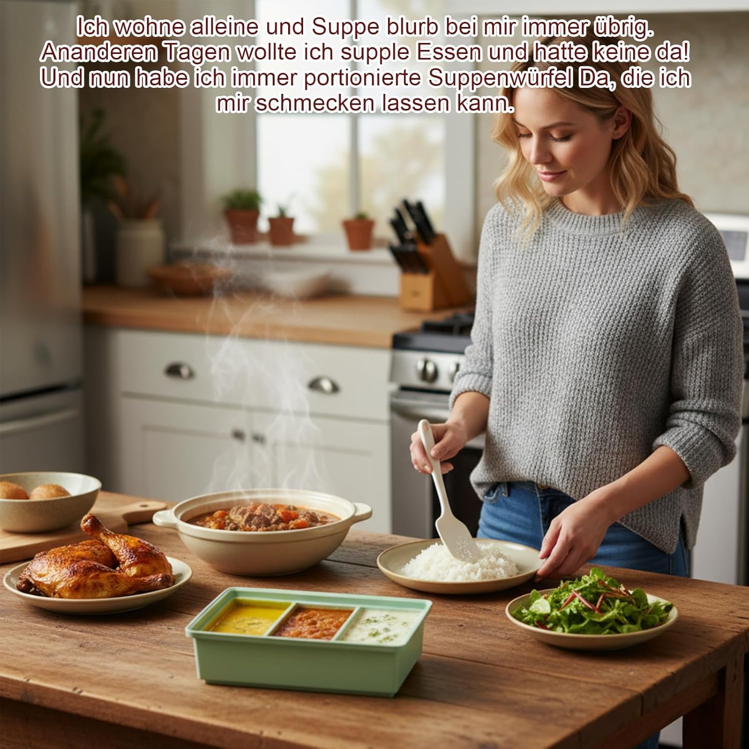 Lot de 2 récipients à soupe en silicone avec couvercle, sans BPA, pour la soupe, le congélateur, les glaçons, les sauces, les glaces (bleu + vert)
