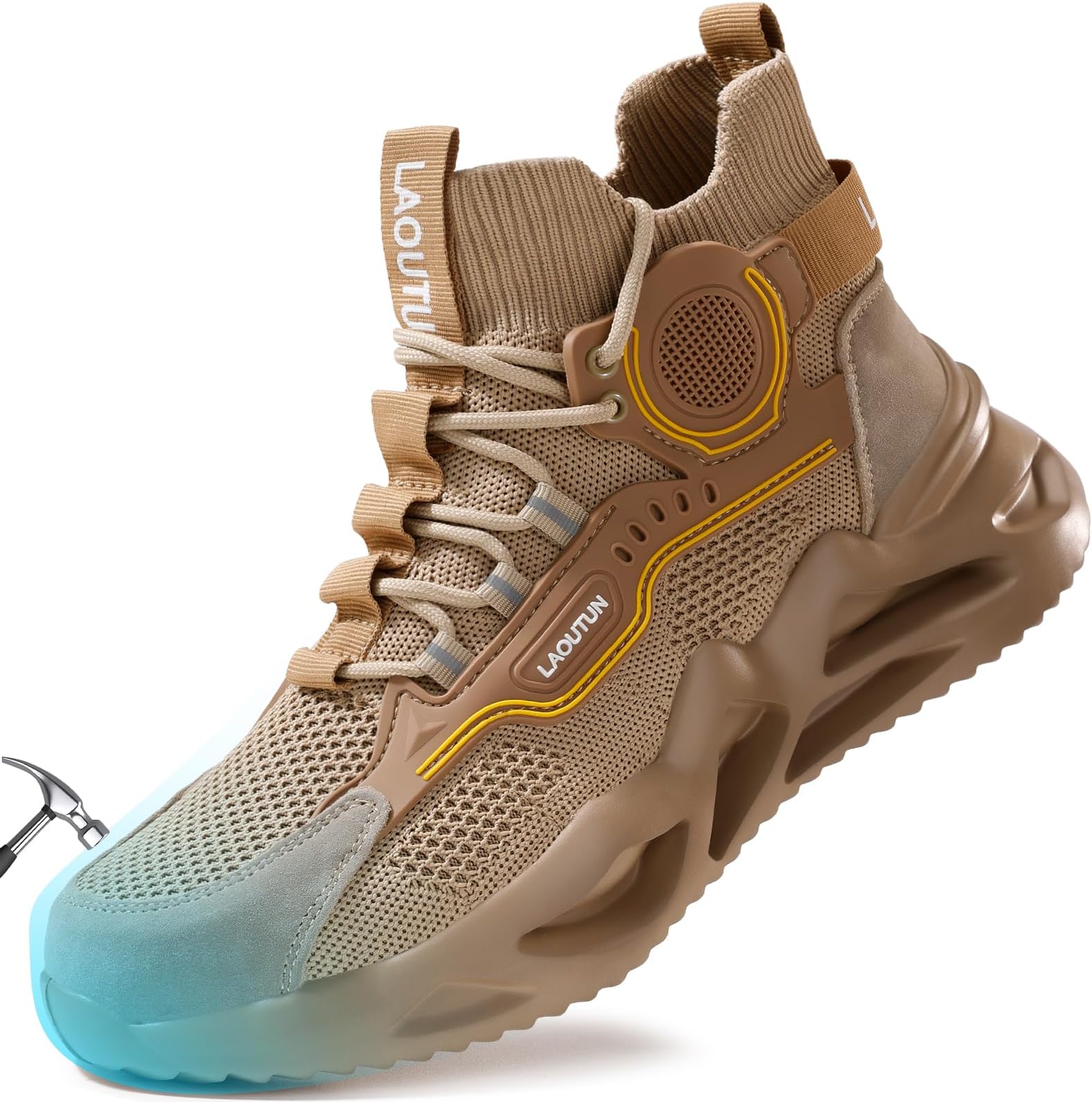 LAoutun Steel Toe Shoes for Men Work Shoes Safety Sneakers Comfortable Lightweight Puncture Proof Slip on Indestructible Construction Work Shoes