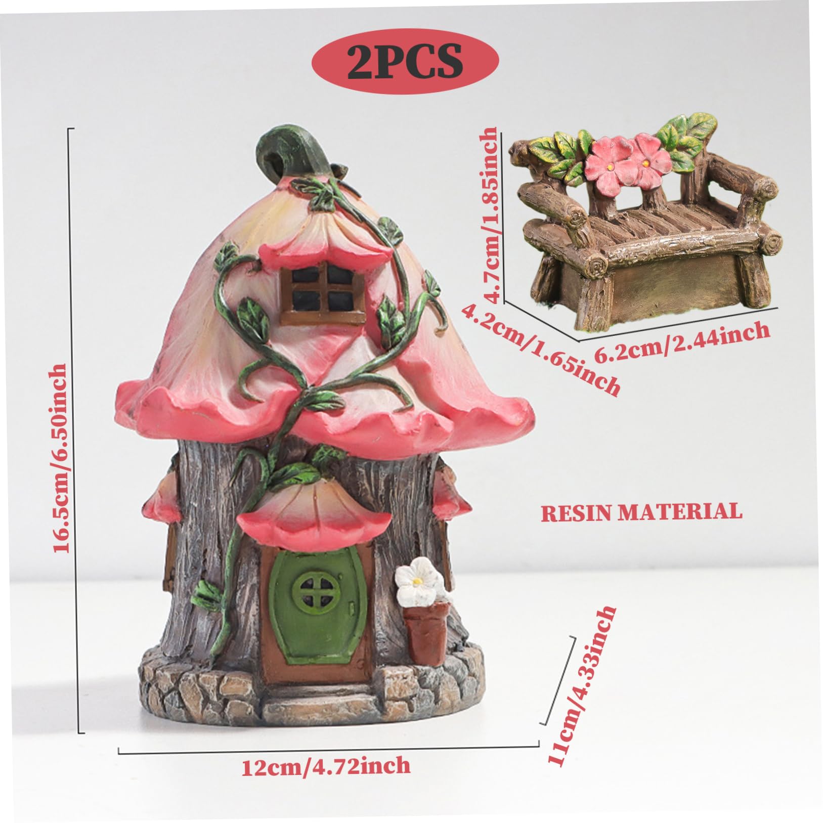 Rosa Miniaturfee und Feenhaus-Skulptur aus Harz - Wasserdichtes Bauernhaus für Zuhause und Außenbereich - Entzückendes Feenhaus Kit mit Stuhl für Kinder und Erwachsene - Alle Jahreszeiten