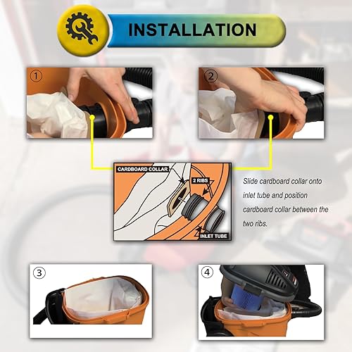 Miniatura 4 de SpaceTent Paquete de 6 bolsas de repuesto VF3501, compatibles con Ridgid 3, 4 y 4.5 galones, bolsas de vacío rígidas tamaño C, 23738, WS32045F