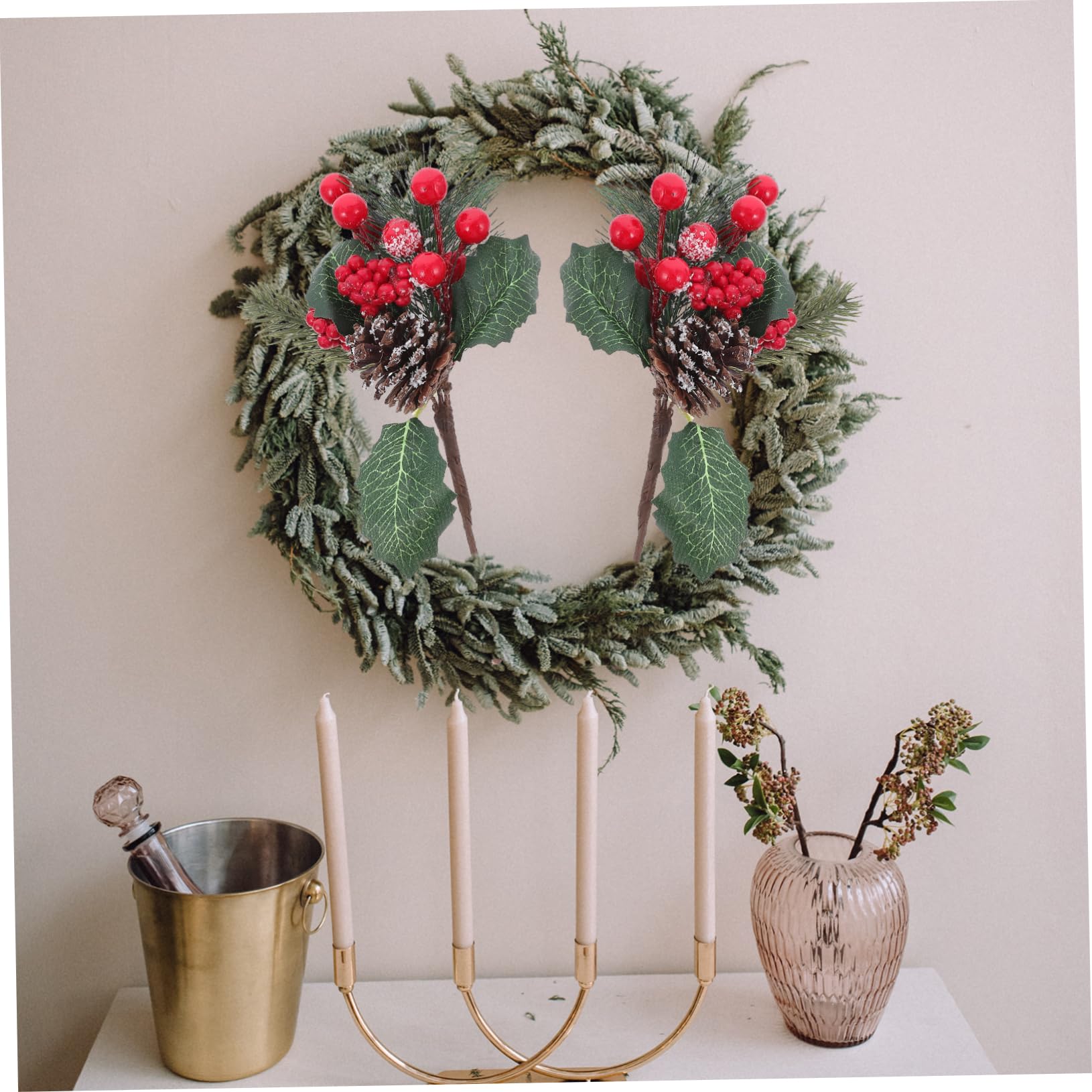 Cabilock 8 Uds De Agujas De Pino Esquejes De Frutas Rojas Pino Decorativo De Navidad Selecciones De Flores De Navidad Selecciones De Pino Decoración De Navidad Simulación De Piñas