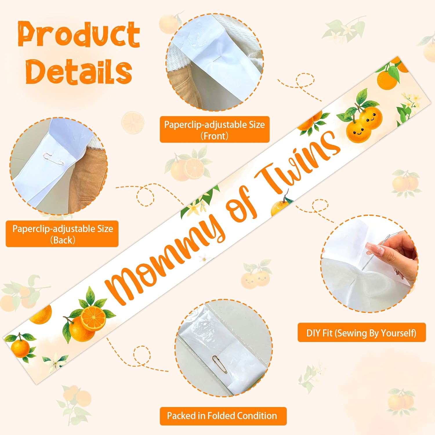 Little Cutie Twins Baby Shower Decorations A Little Cutie Is on the Way Mommy of Twins Sash Gifts for Mom-to-Be Fruit Orange Theme Baby Shower Gender Reveal Pregnancy Announcement Party Supplies Favor