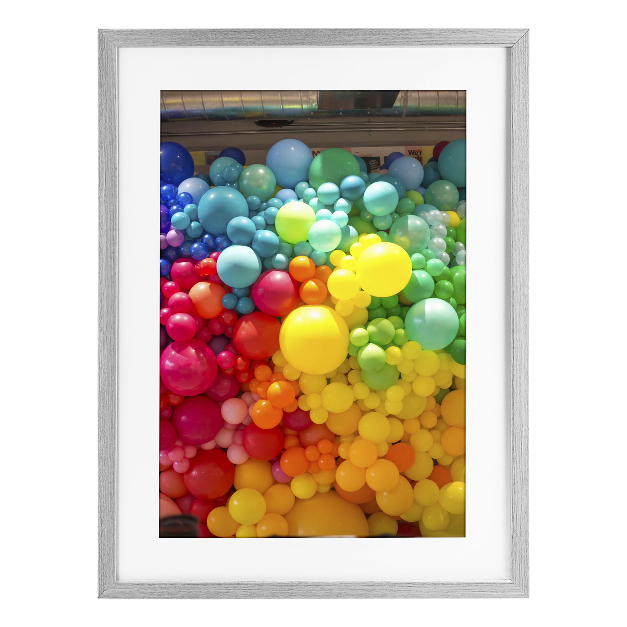 Stupell Industries Farmhouse Gray (Textured) 'Lively Colorful Balloons'| Framed Print Under Glass