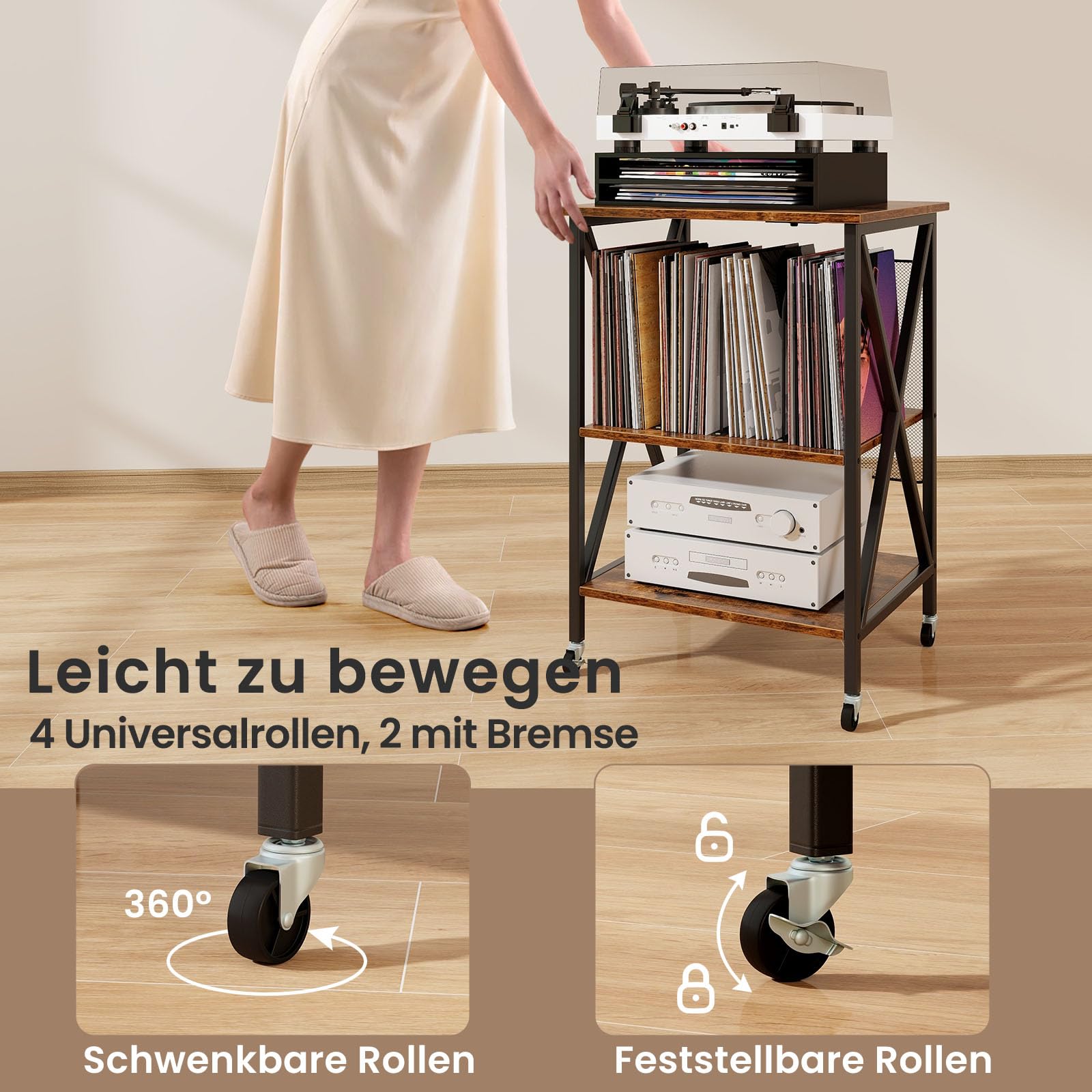LP Opbergsysteem - Platenrek - LP Houder - Vinyl Houder - MDF - Bruin Vintage | Leen Bakker