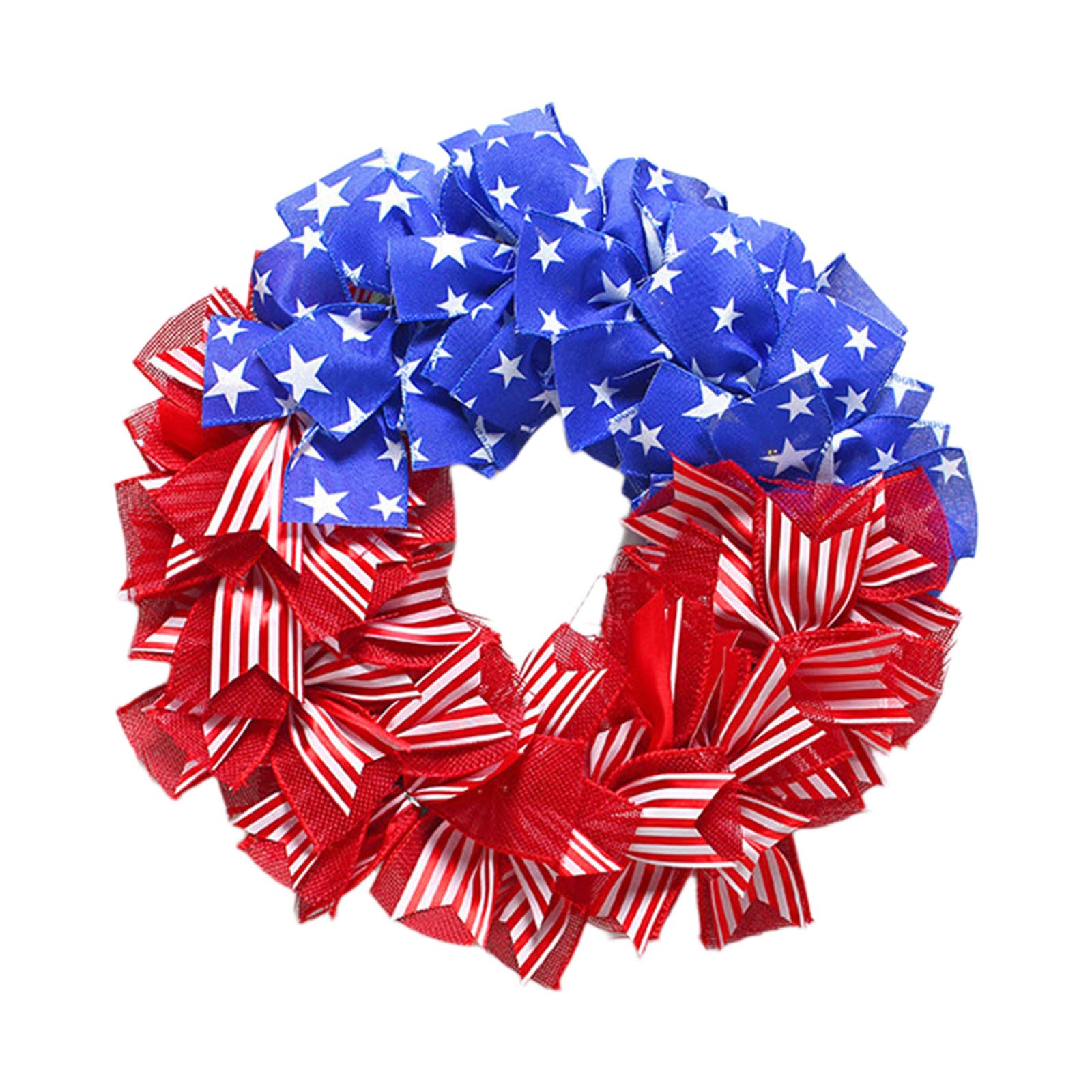Ljhnba 40Cm Patriotic Themed Wreath Cloth Wreath Door Hanging Decoration For Independence Day Party Indoor And Indoor Use Nationalistic Door Hanger