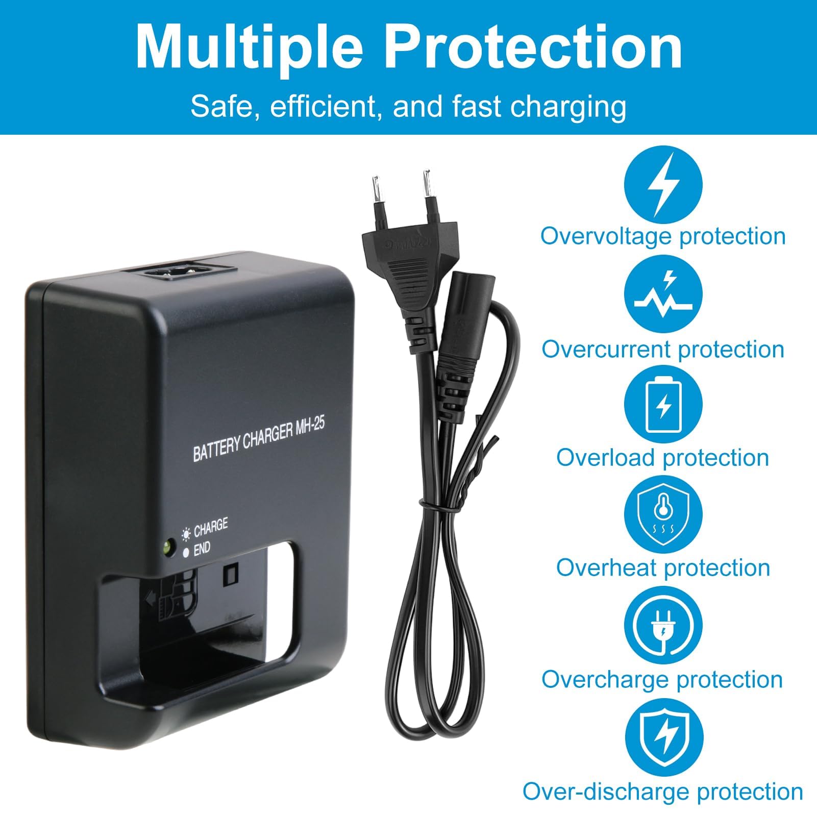 Caricabatterie MH-25/MH-25a per Batterie EN-EL15/EN-EL15a/EN-EL15b, Compatibile con Nikon D500 D600 D610 D750 D780 D800 D800E D810 D810A D850 D7000 D7100 D7200 D7500 Z5 Z6 Z6 II Z6 III Z7 Z7 II Z8 Coo