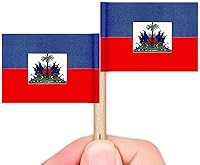 Vista 2 de ZXvZYT Banderas de palillos de dientes haitianos con bandera de Haití, pequeñas decoraciones para cupcakes de Haití, banderas de palo – Decoración