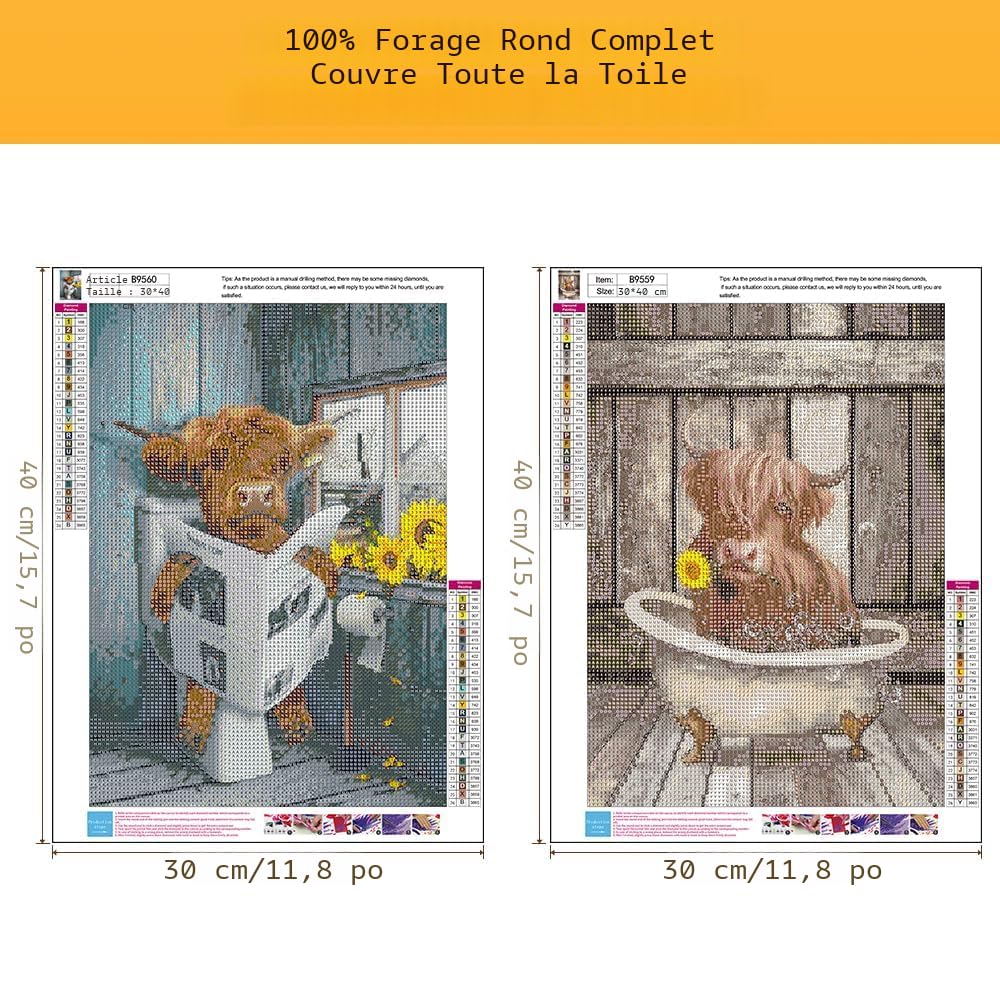 Ronde Peinture Diamant Vache Enfants 30X30Cm Point De Croix Animaux