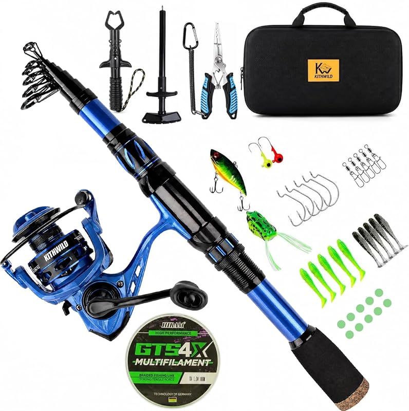 Telescopic Fishing Combo Kit with EVA Bag, 6/7/8/9FT Carbon Fiber Travel Rod, 2000/3000 Spinning Reel, Line & Lures for Bass Trout Saltwater Freshwater
