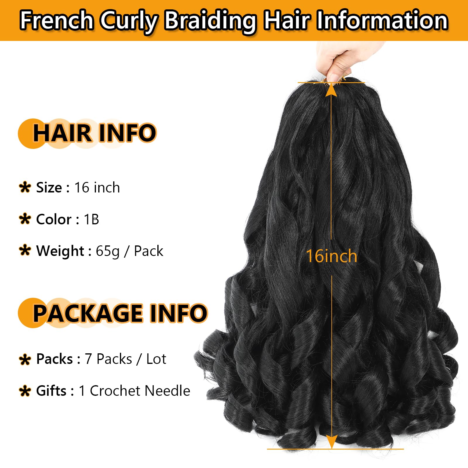 French Curl Braids 16 Inch 8 Packs Black Bouncy Braiding Hair Extensions Meches Boucle Pour Tresses Africaine Synthetic French Curl Crochet Braids