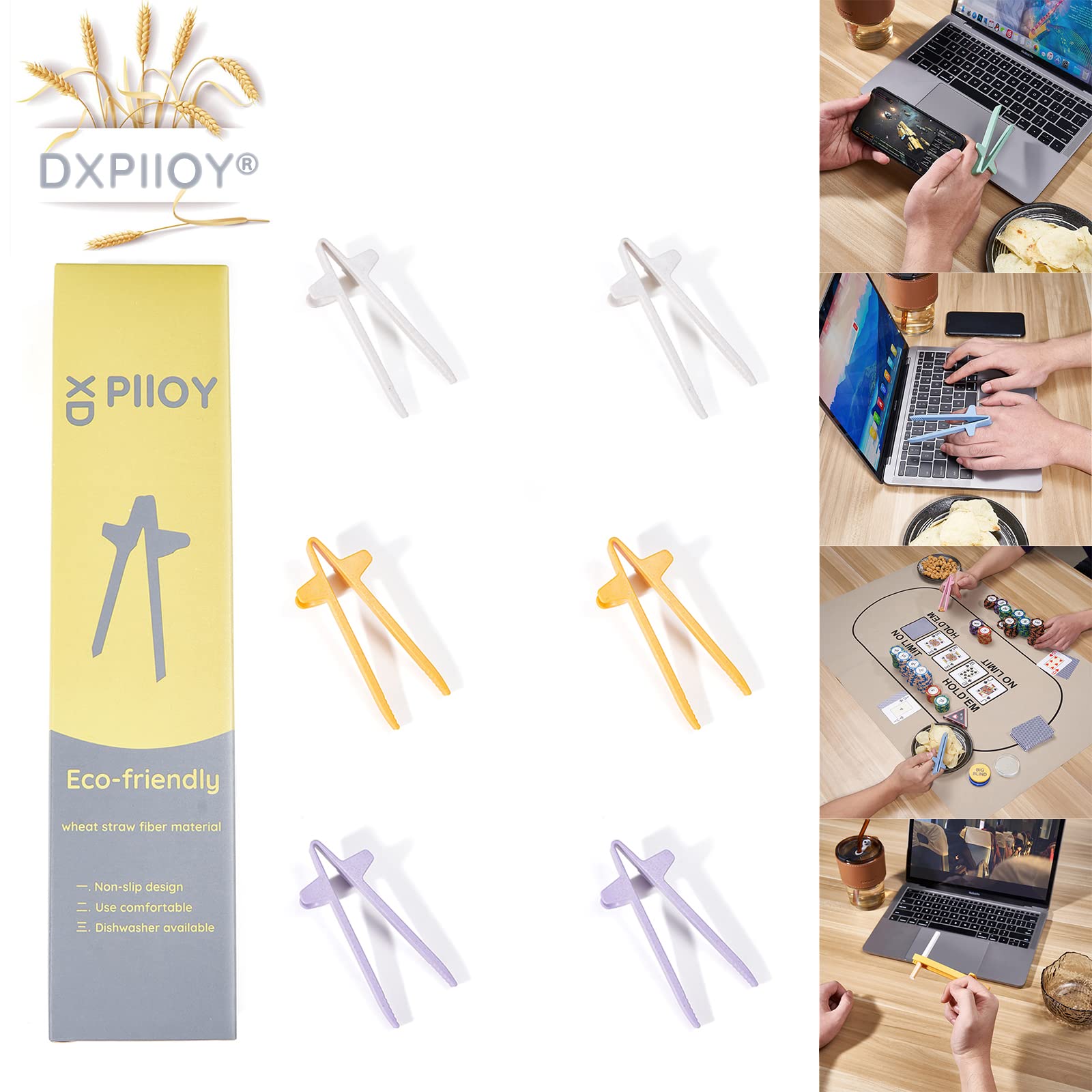 6PCS Wheat Straw Fiber Finger Chopsticks,Best Hands-free Multifunctional Snack Clip For Gamers,Fun Gifts For Friends,Reusable Lazy Tool for Snacktime(Sunny)