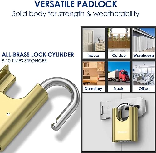 Miniatura 7 de Cerradura de combinación para exteriores, candado de metal resistente de 4 dígitos, cerraduras de aleación resistente a la intemperie con grillete