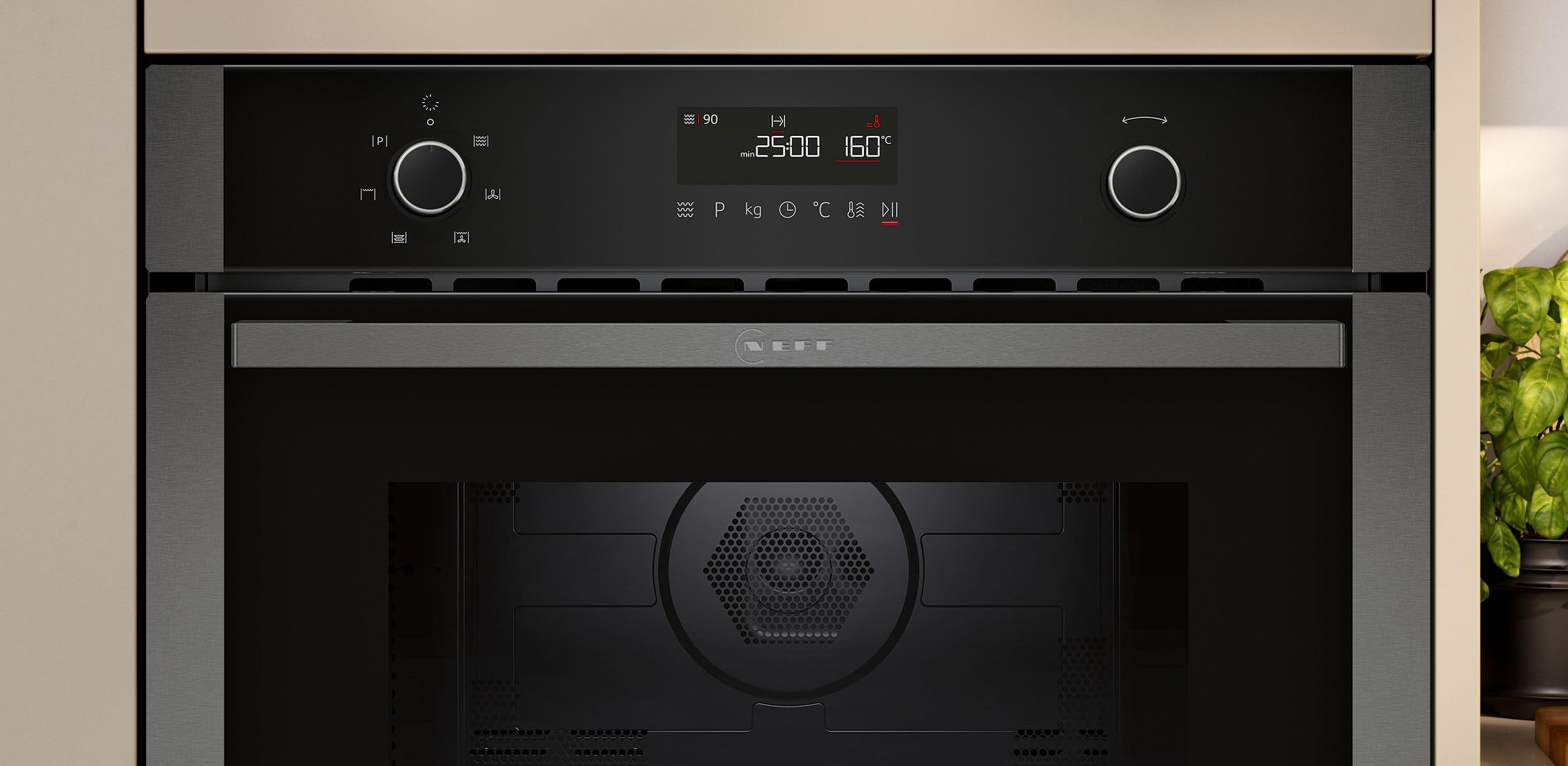 Neff N 50, C1AMG84G1, Einbau Mikrowelle mit Heißluft 60 x 45 cm, Easy Clean für schnelle Reinigung, LCD Display, 1-Touch Buttons, Automatikprogramme, Grill, Graphite-Grey