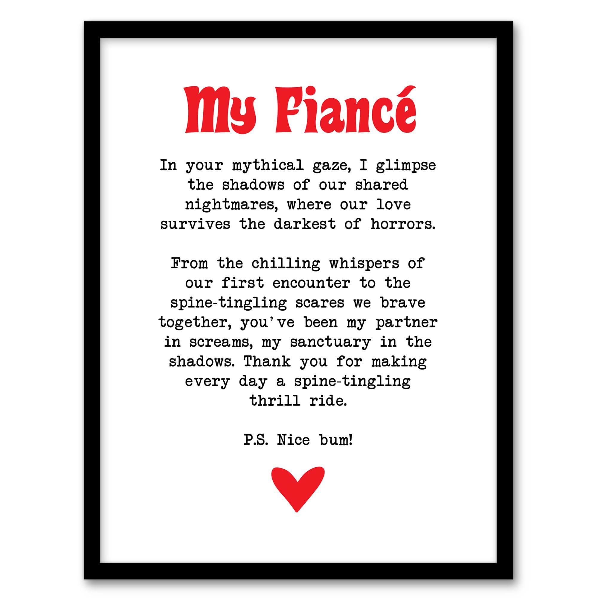 Artery8 Love Poem Horror Fan Fiancé Romantic Poetry Fun Bedroom Artwork Framed Wall Art Print A4