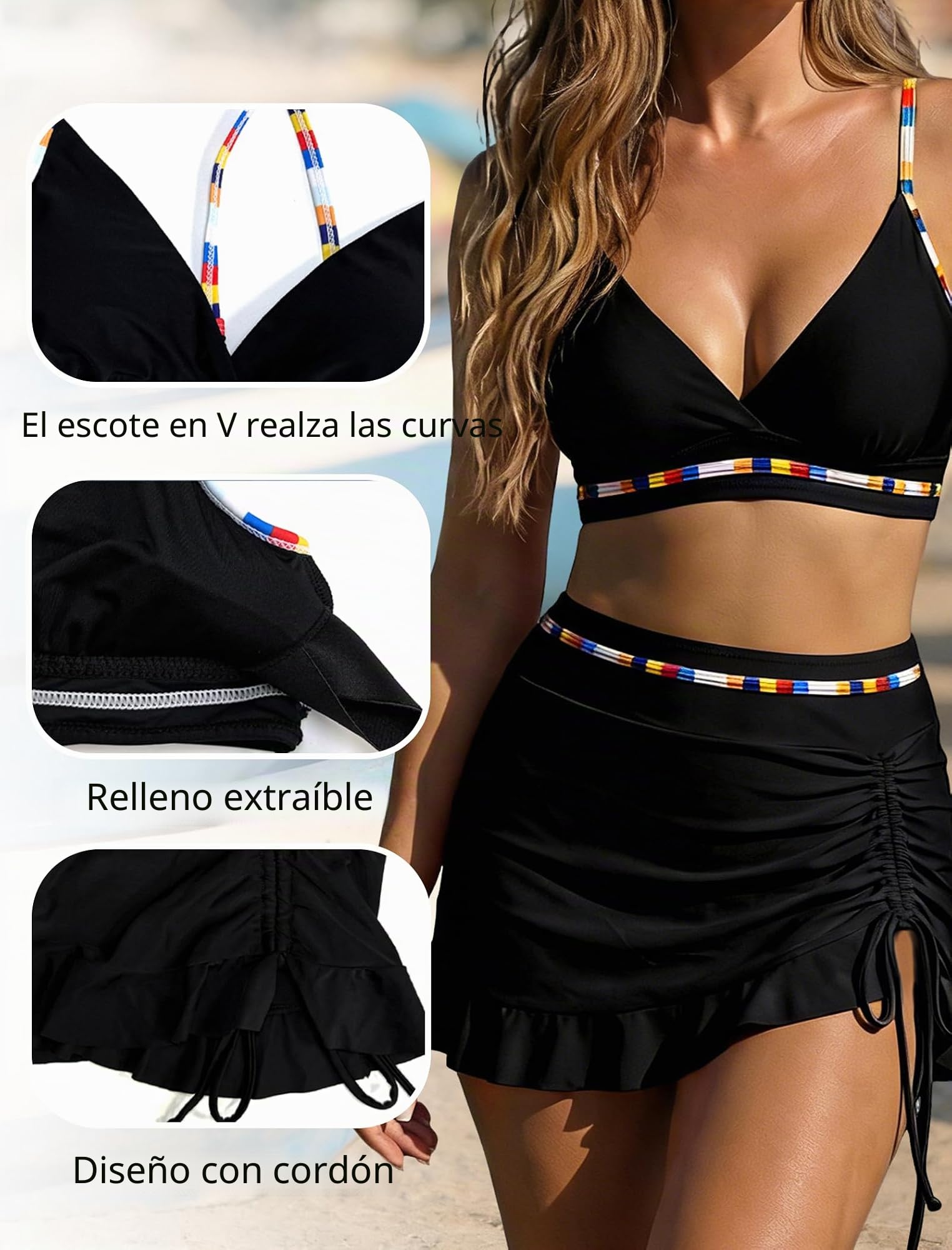 OUSIMEN Traje de Baño 2 Piezas Mujer Bikinis Push up Cuello en V Talle Alto Bañadore Conjunto Sexy Cintura Alta De Dos Piezas