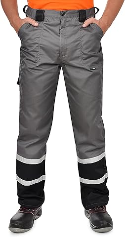 BWOLF Char - Pantalones de trabajo clásicos para hombre con rayas reflectantes y 5 bolsillos multifunción, color azul y gris