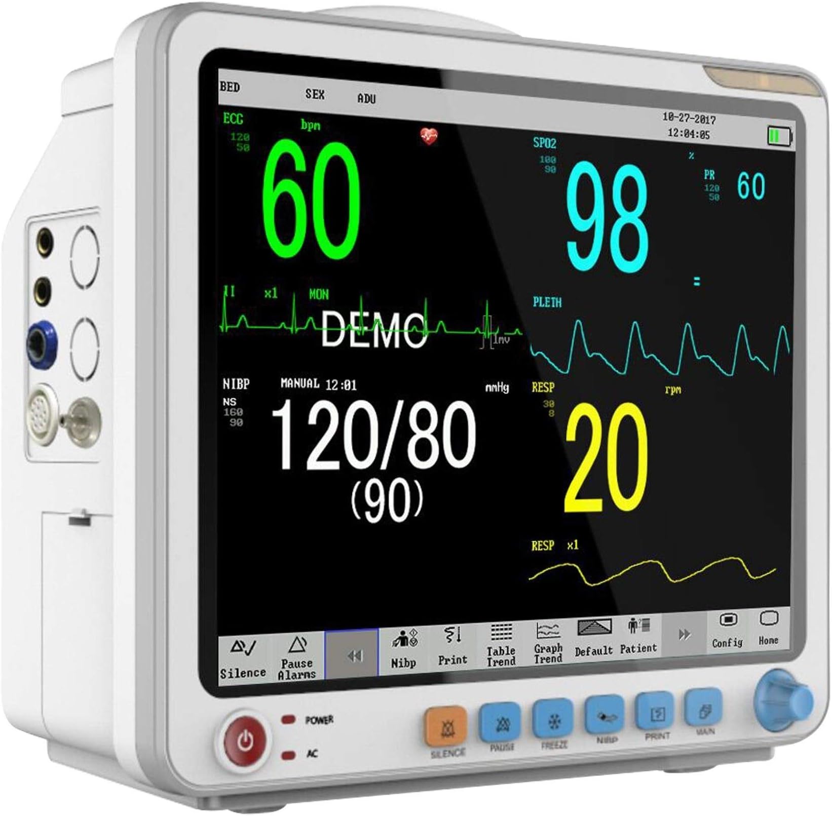 Mowell Touch Screen Patient Monitor System with 5 Parameters - SpO2, ECG, NIBP, Temperature and Pulse (White)
