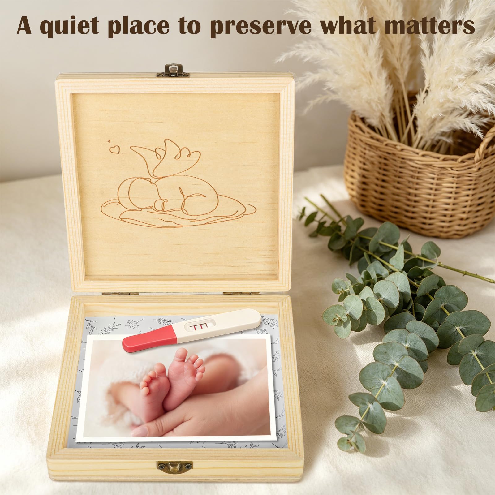 Regalos de aborto espontáneo para madres, caja conmemorativa para la pérdida del embarazo, recuerdo de ángel de madera para bebé con almacenamiento para fotos y adornos, regalo cómodo de