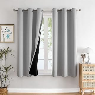 ChrisDowa 100% Blackout Curtains for Bedroom 54 Inch Long with Black Liner