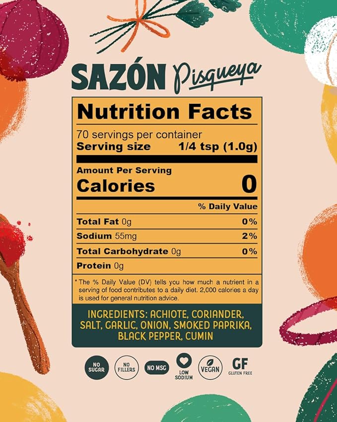 Sazonador Orgánico Pisqueya con Achiote - Natural, Vegano, Sin Gluten, 2.5 oz miniatura 2