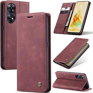 جراب هاتف متوافق مع Oppo Reno 8T 4g فليب من الجلد الصناعي الفاخر وفتحة بطاقة مغناطيسية وحامل وظيفي 8T 4g Red لاوبو رينو 8T أحمر