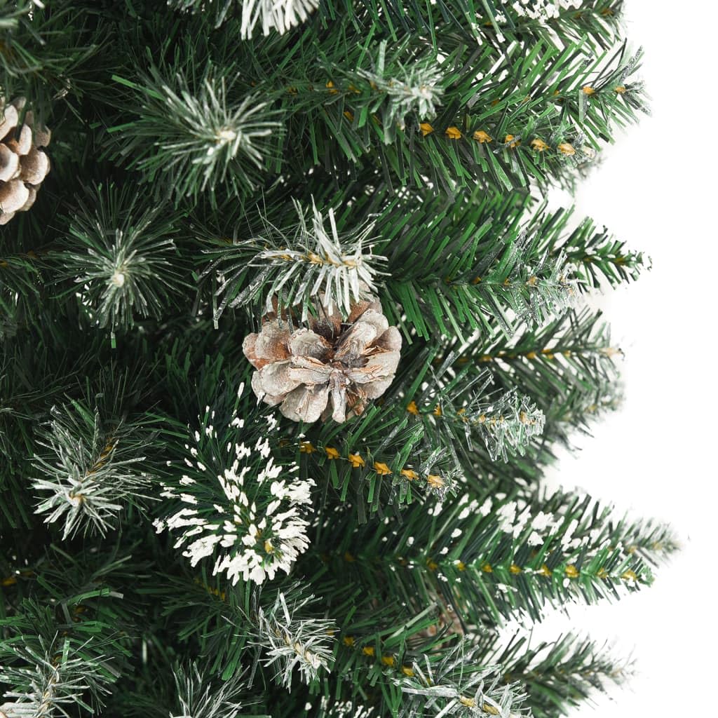 Albero di Natale Artificiale in PVC con Pigne e Neve, Supporto in Acciaio, Design Sottile Salvaspazio, Christmas Tree, Decorazioni Natalizie, adatto per corridoio e soggiorno, Verde e Bianco, 240 cm